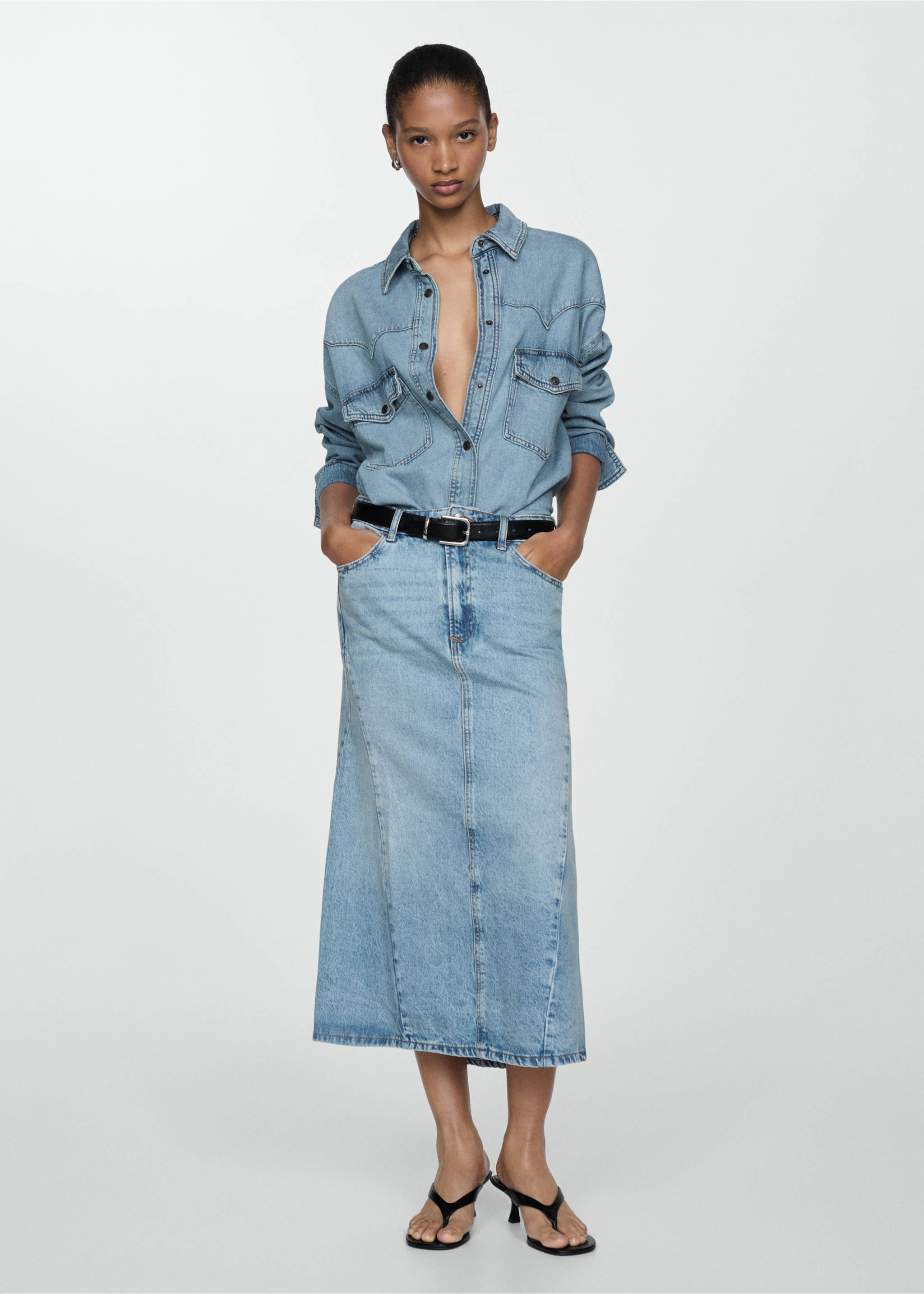 Slit denim skirt - General plane, Medium Blue. Ref: 77010372-00.
