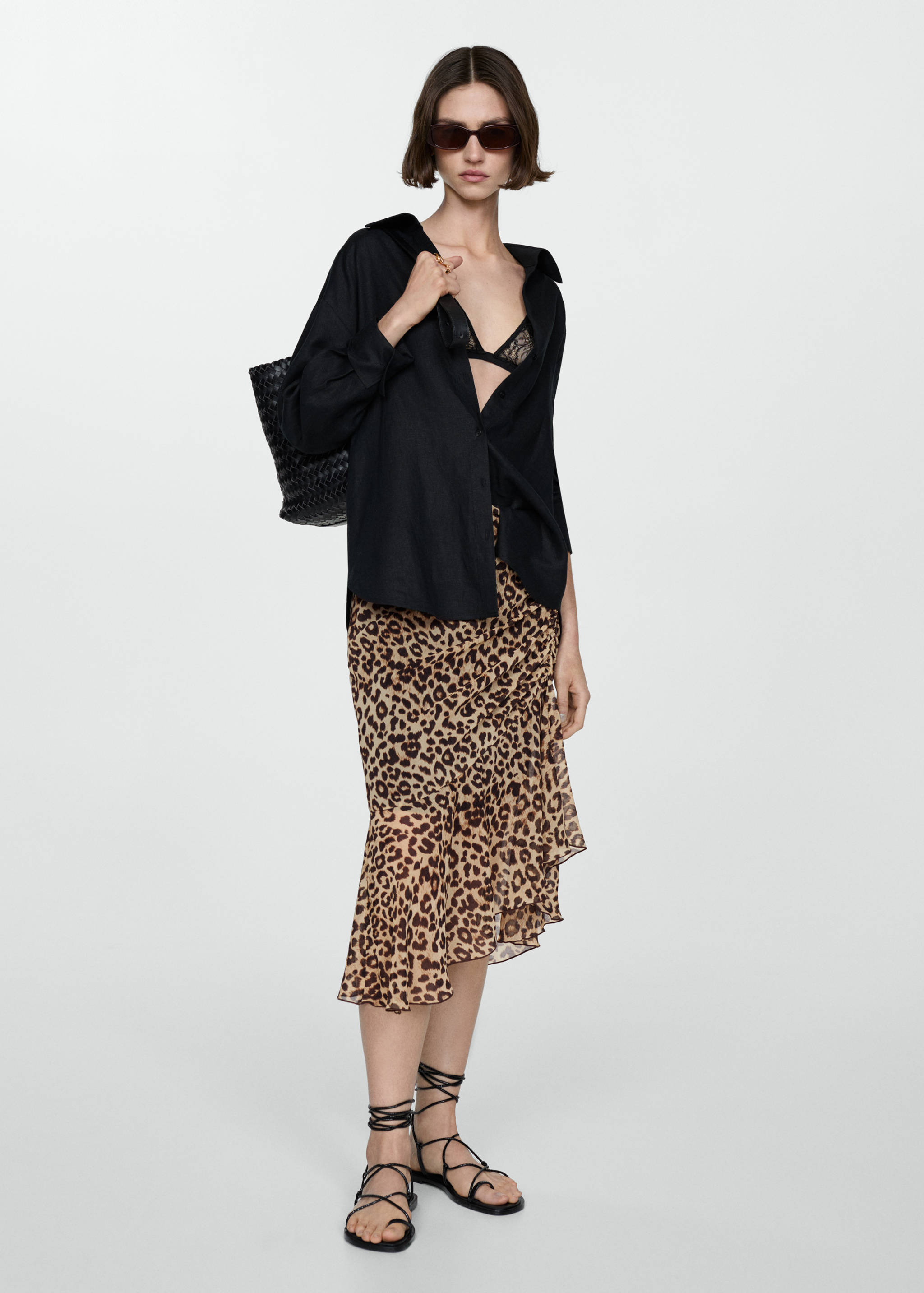 Leopard-print gathered skirt - General plane