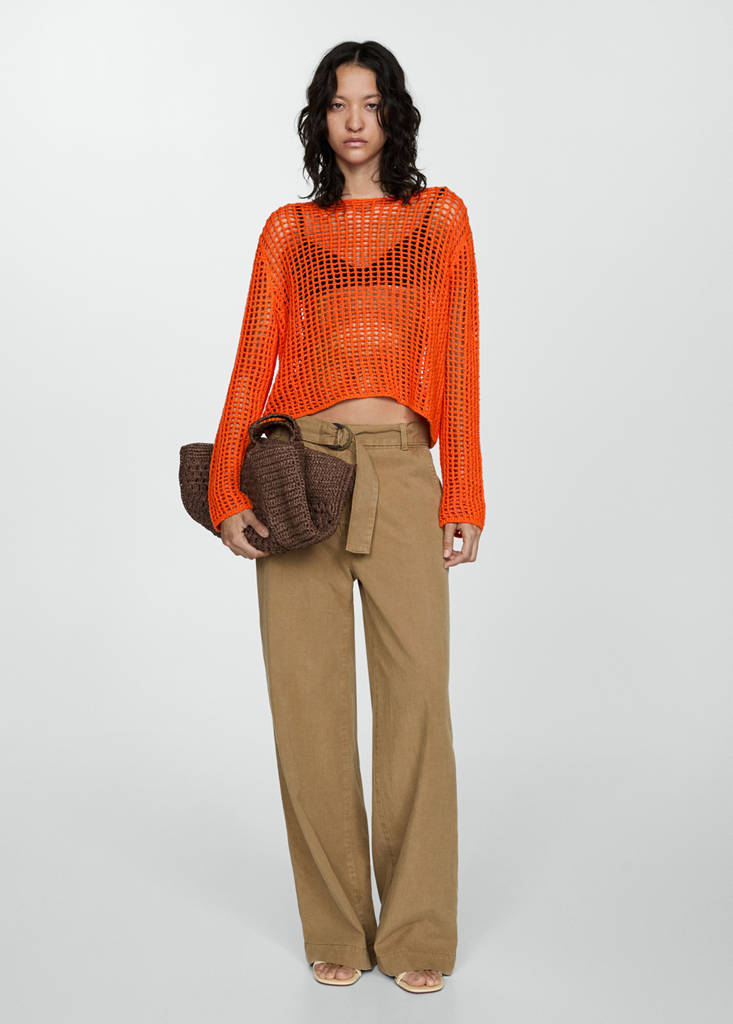 Openwork knit sweater — Orange