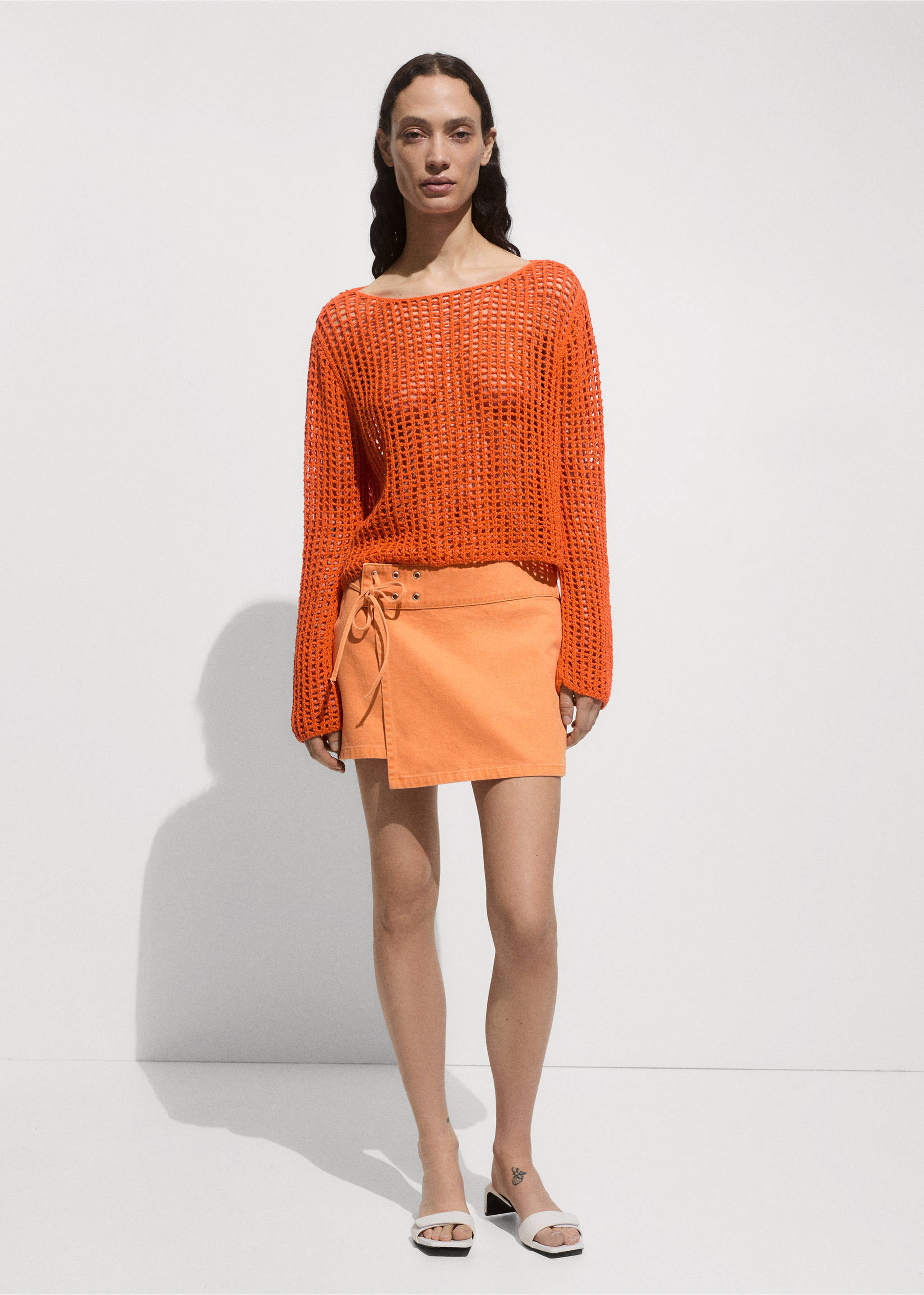 Pull en maille ajourée - Plan général, Orange. Ref: 77010380-00.
