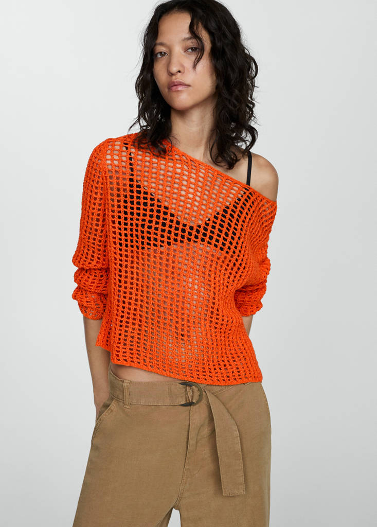 Openwork knit sweater — Orange