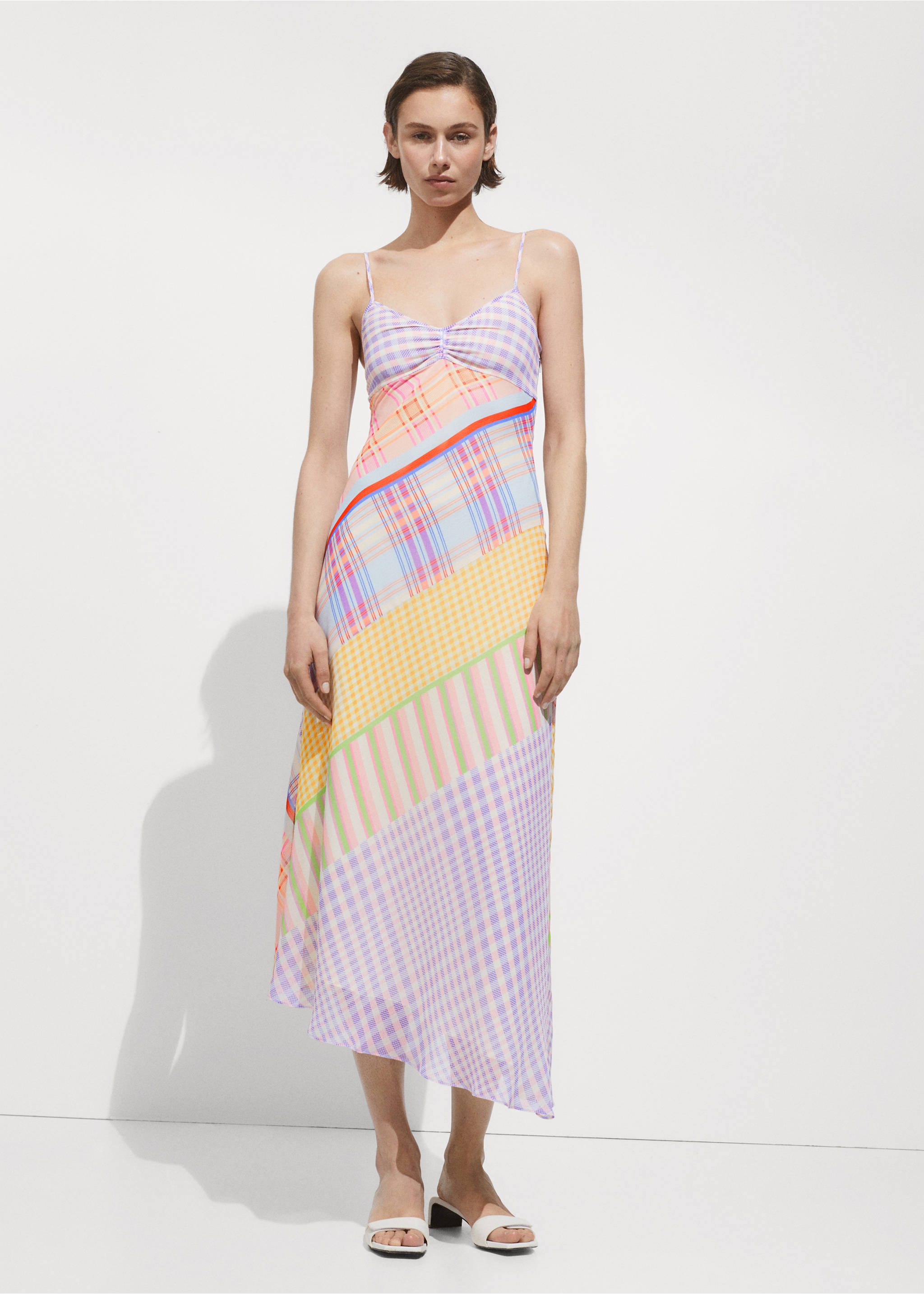Vestido estampado tirantes - Plano general, Crudo. Ref: 77010387-00.