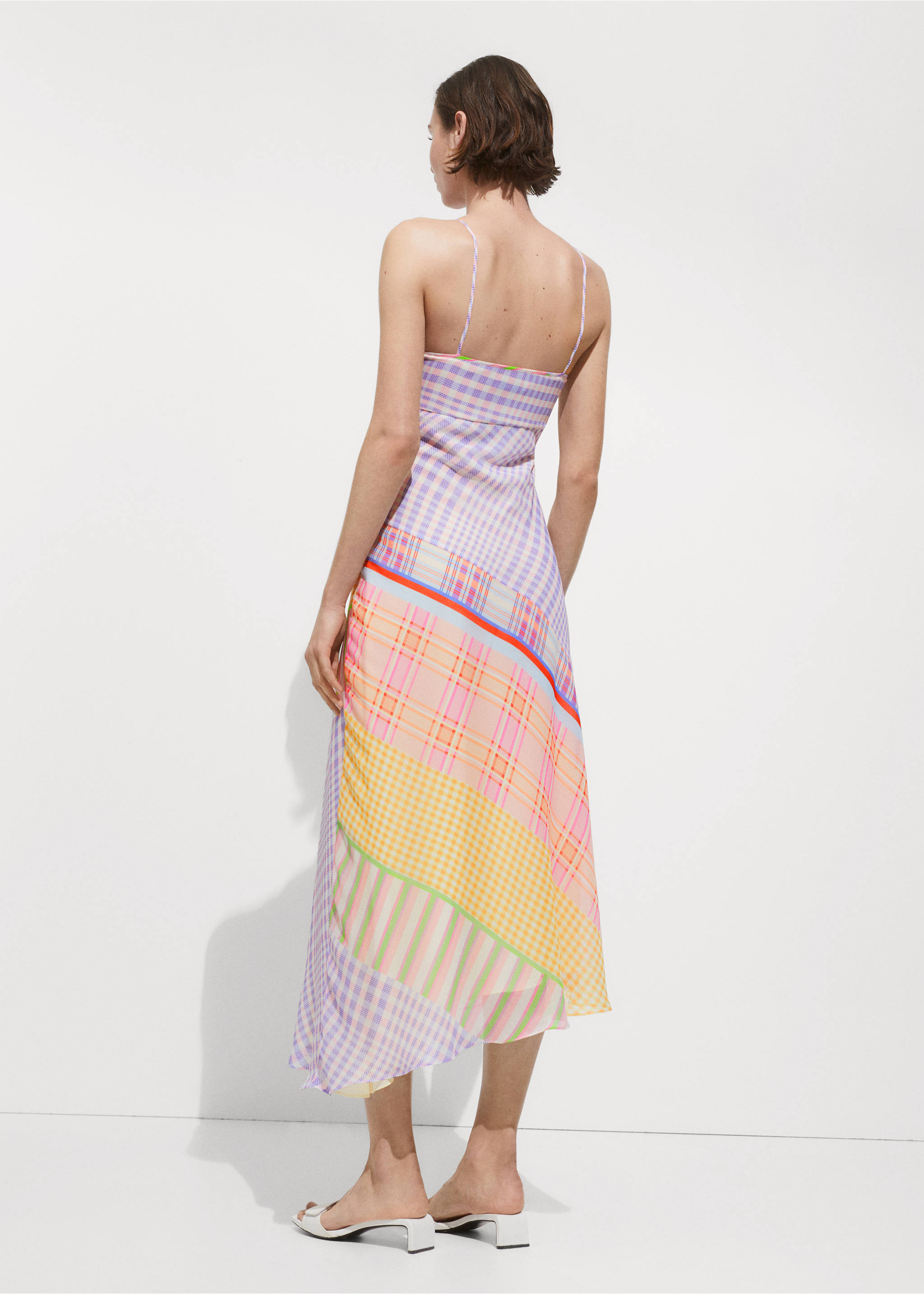 Vestido estampado tirantes - Reverso del artículo, Crudo. Ref: 77010387-00.