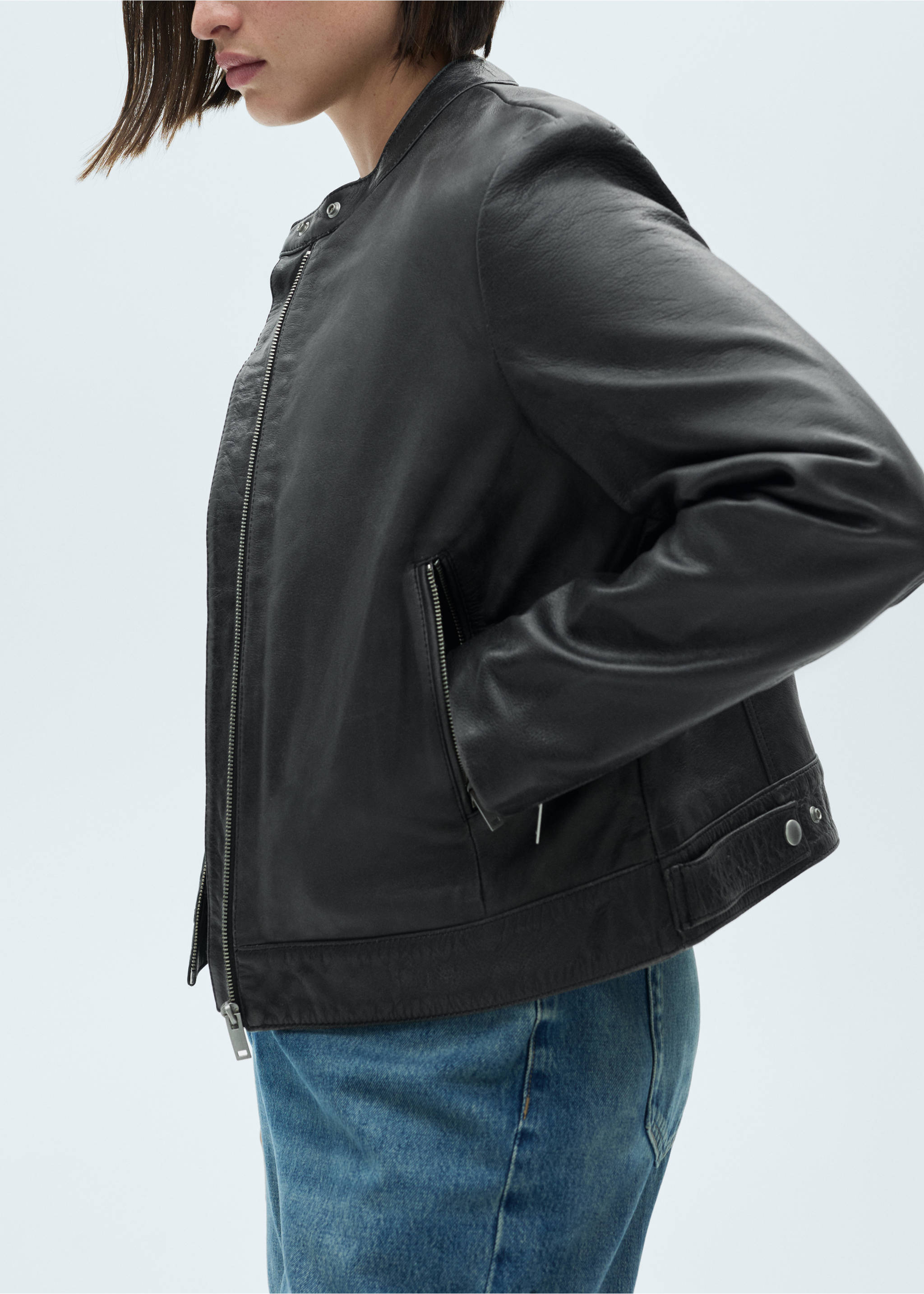 100% leather jacket - Details of the article 4, Black. Ref: 77010390-00.