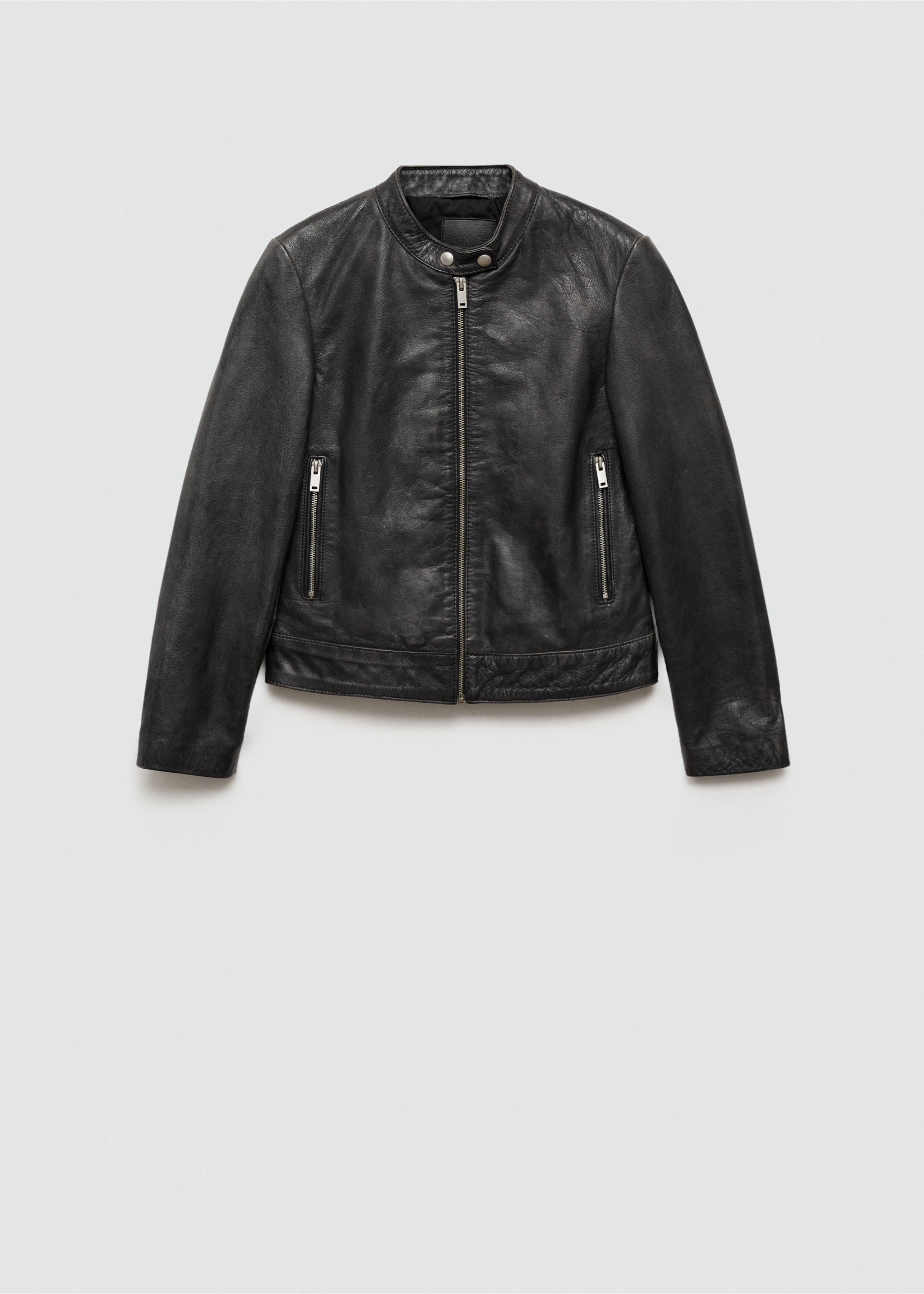 100% leather jacket - Article without model, Black. Ref: 77010390-00.
