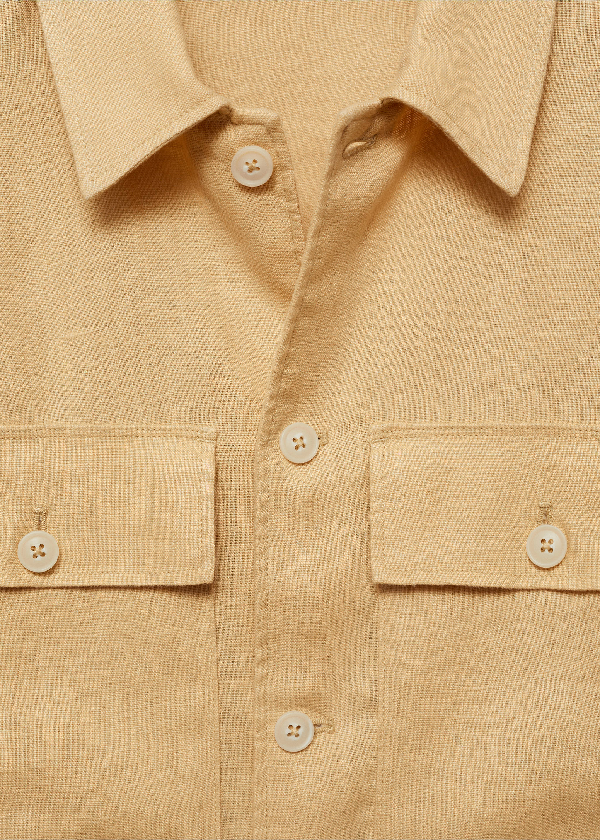 Sobrecamisa 100% lino bolsillos - Detalle del artículo 8, Amarillo pastel. Ref: 77010568-00.