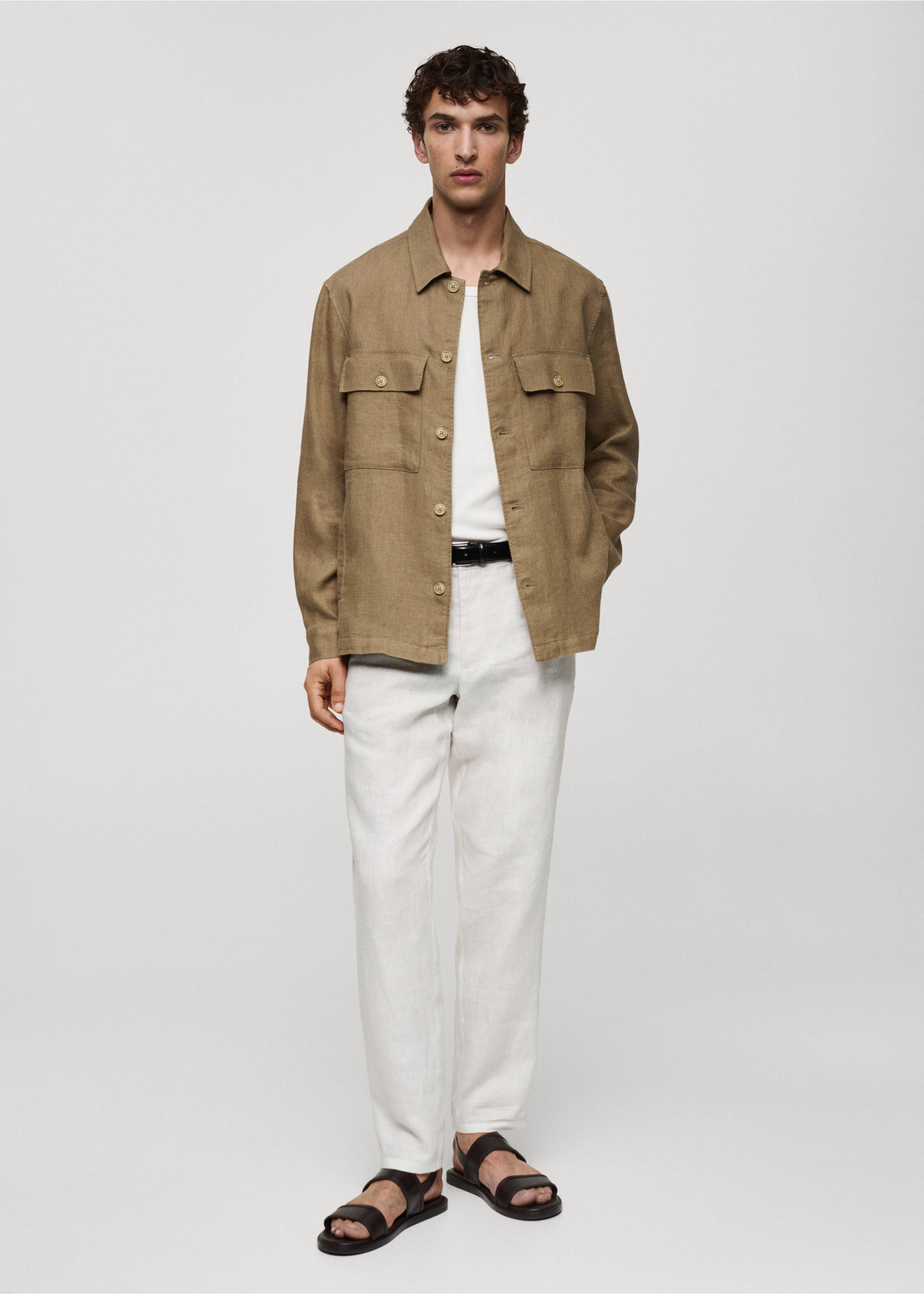 100% linen overshirt with pockets - General plane, Khaki. Ref: 77010568-00.