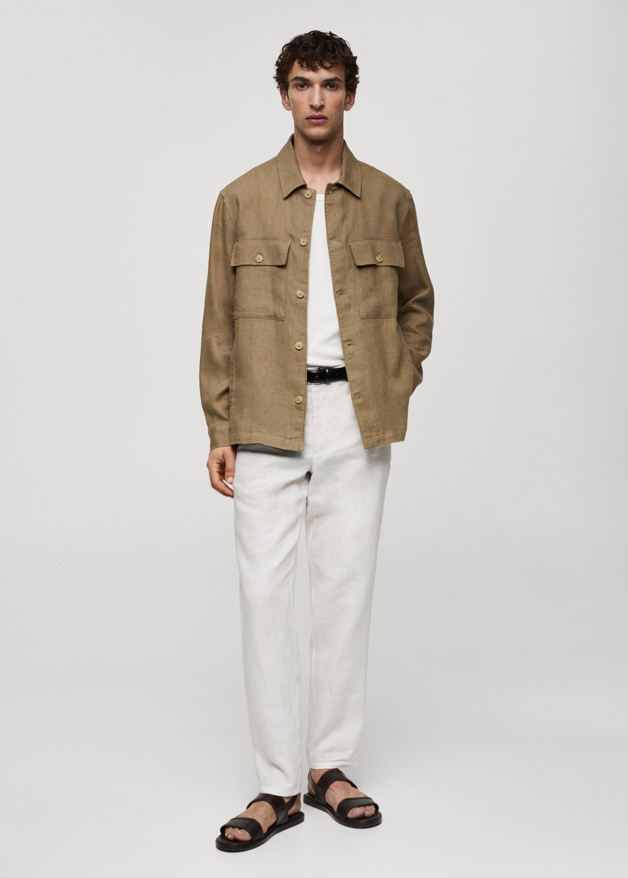 100% linen overshirt with pockets - General plane