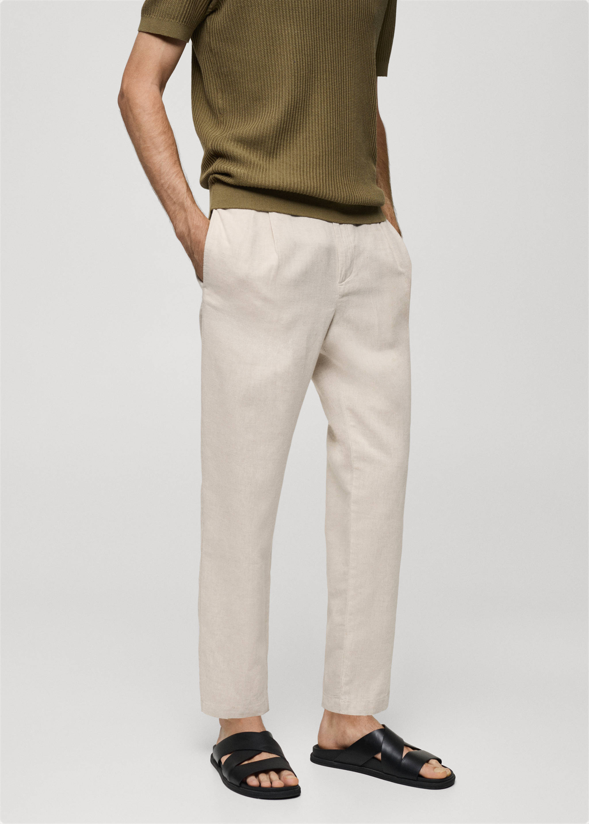 Pantalon slim fit lin cordon - Plan moyen