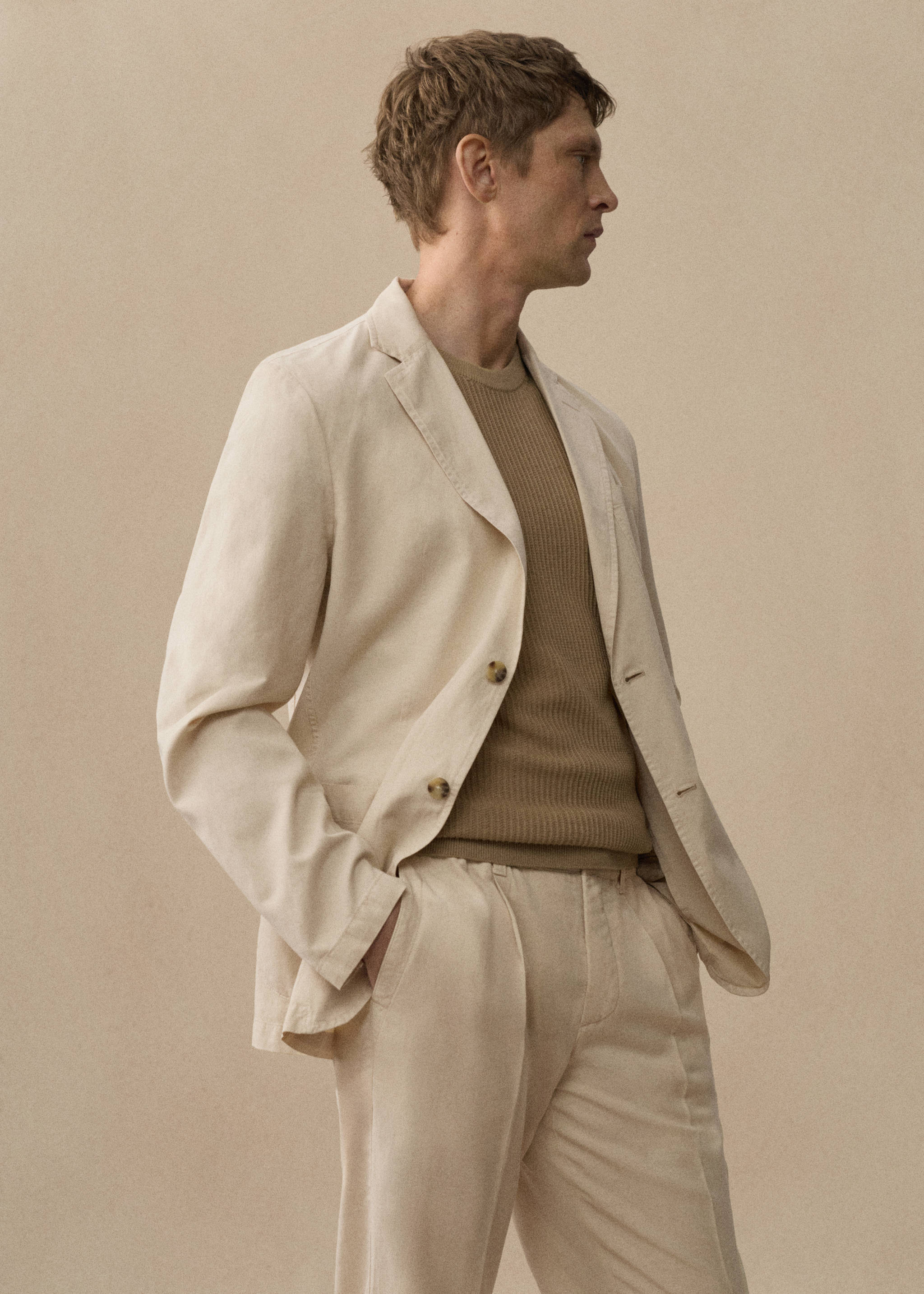 Washed-effect cotton-linen jacket - Details of the article 3