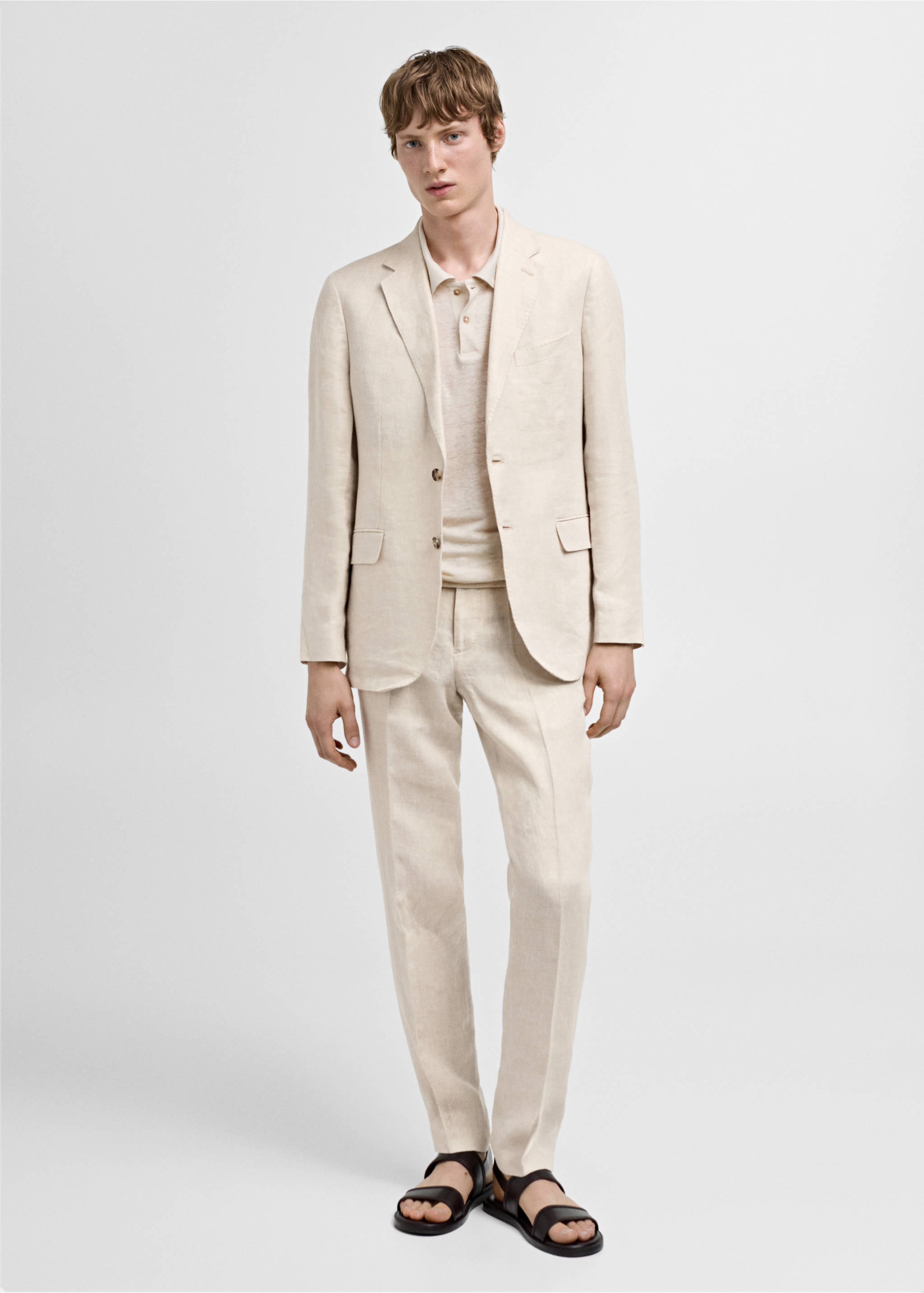 Americana traje slim fit 100% lino - Plano general, Beige. Ref: 77010585-01.