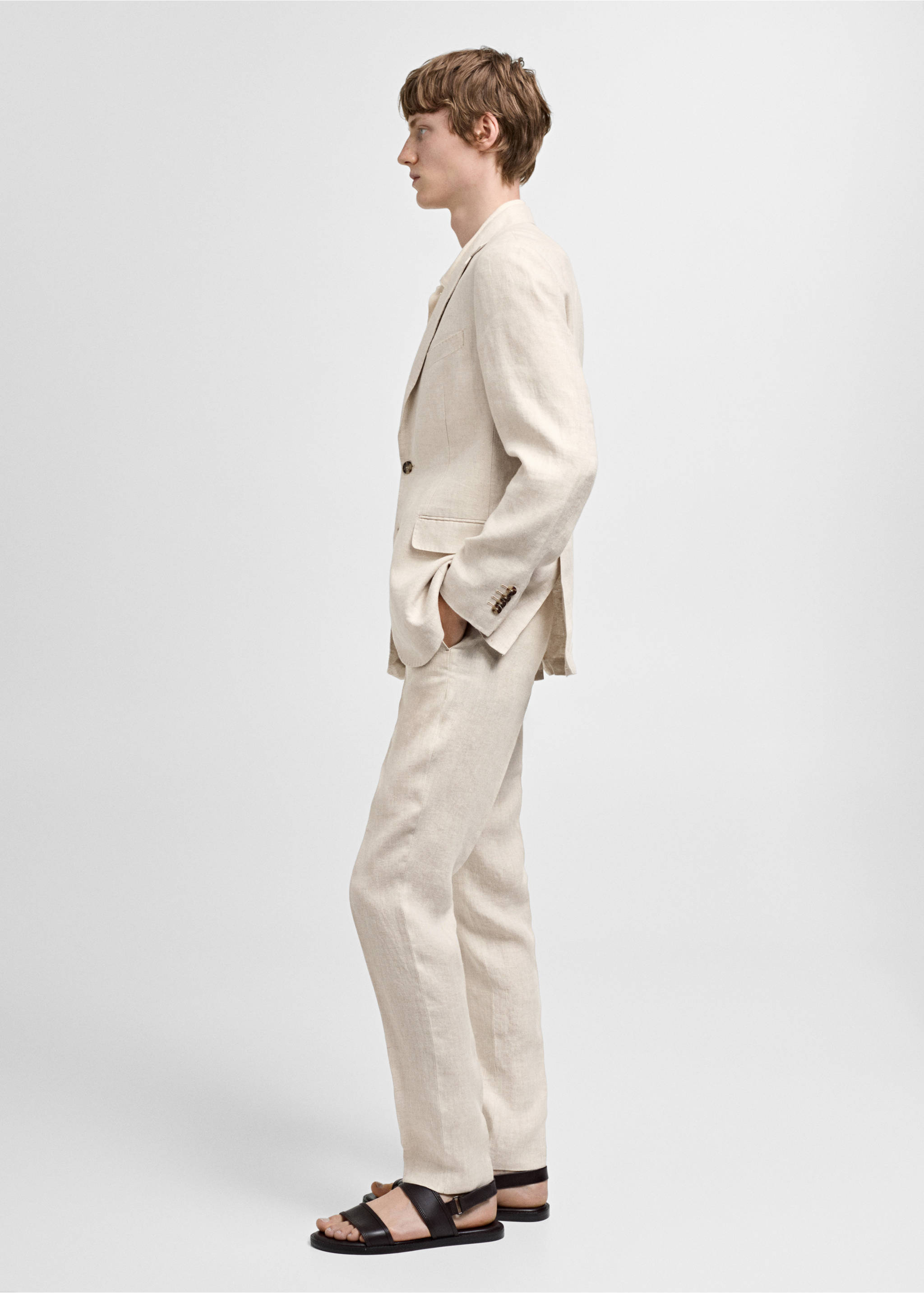 Americana traje slim fit 100% lino - Detalle del artículo 2, Beige. Ref: 77010585-01.