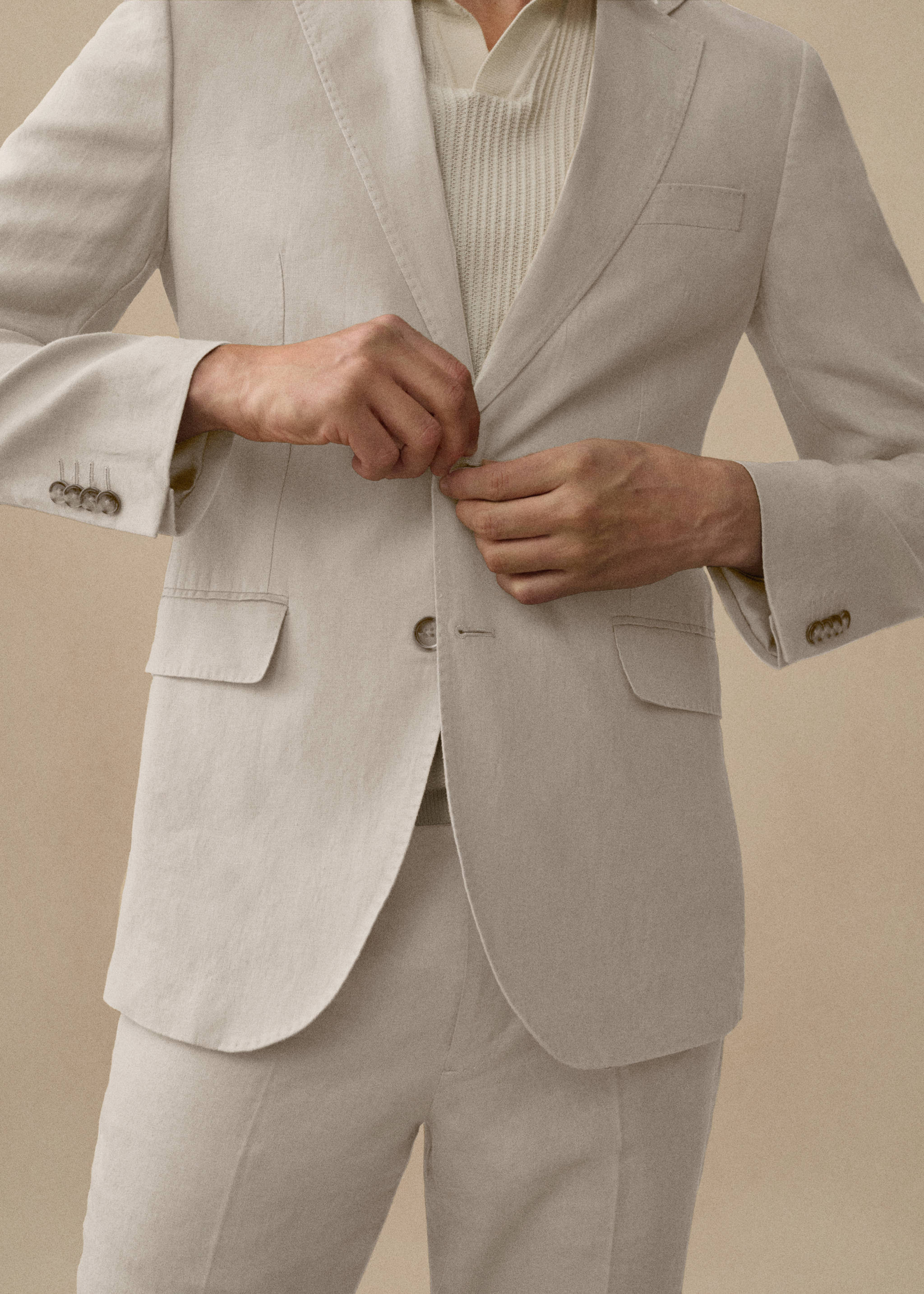 Americana traje slim fit 100% lino - Detalle del artículo 5, Beige. Ref: 77010585-01.