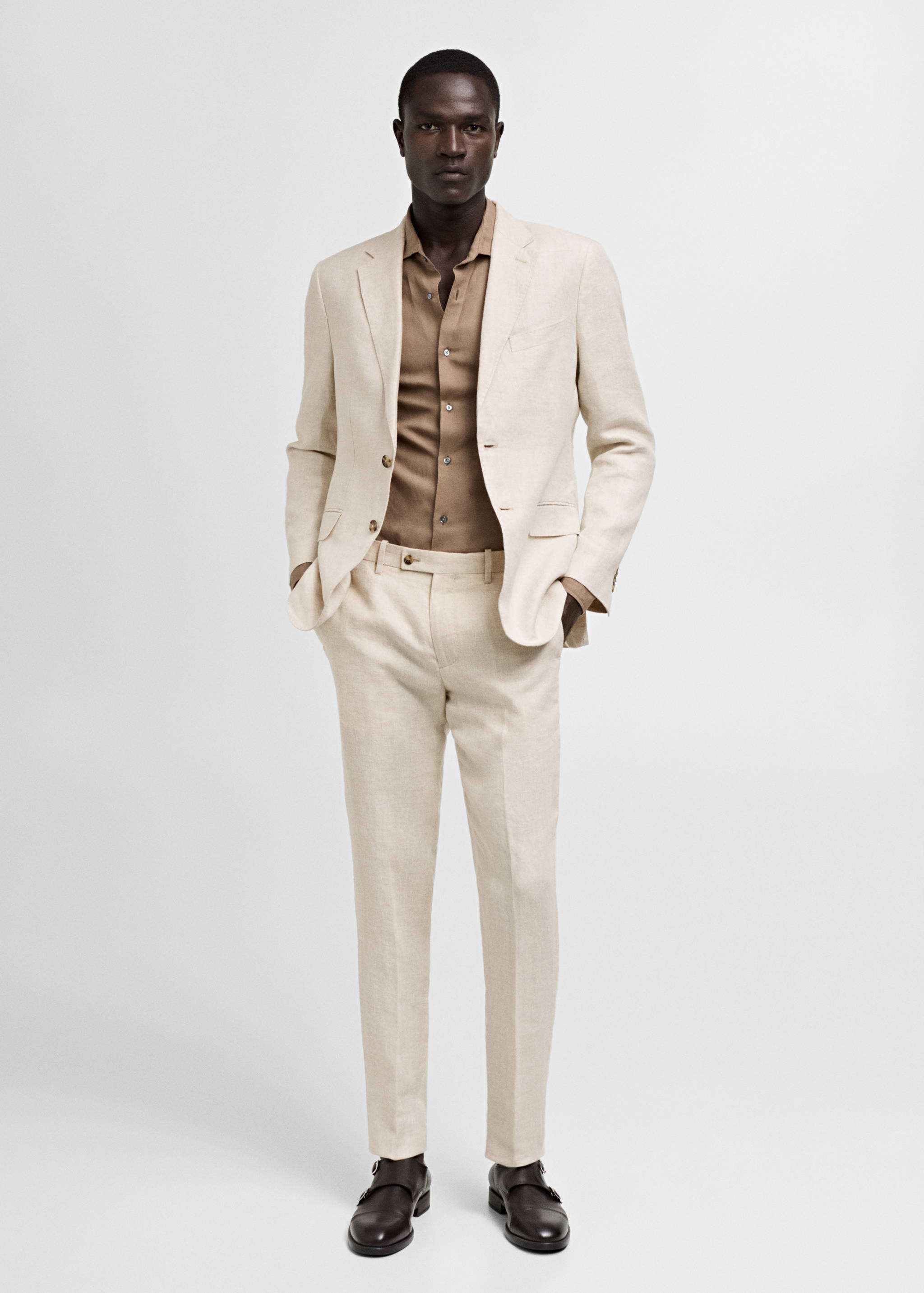 100% linen slim-fit suit jacket - General plane