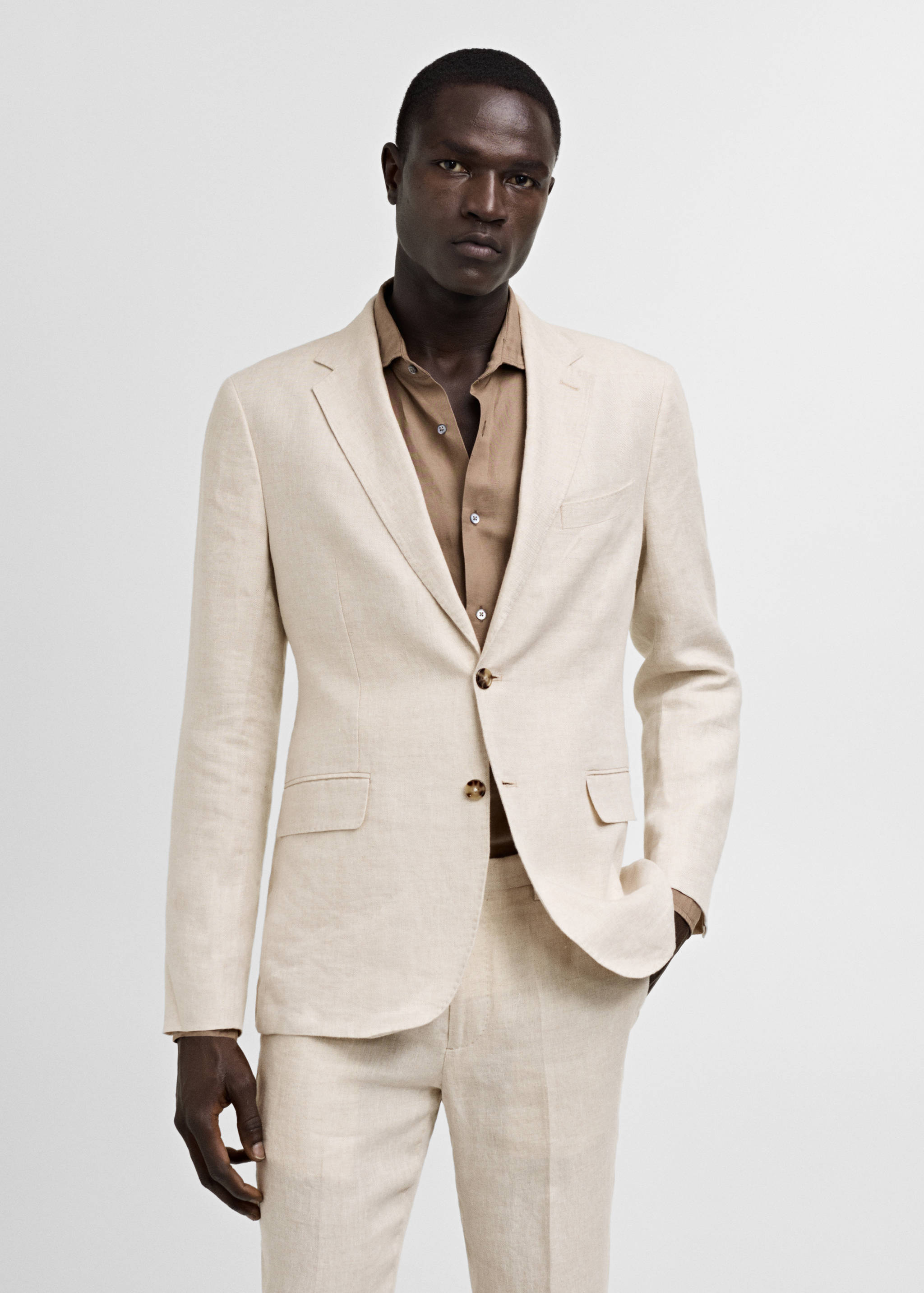 100% linen slim-fit suit jacket - Medium plane
