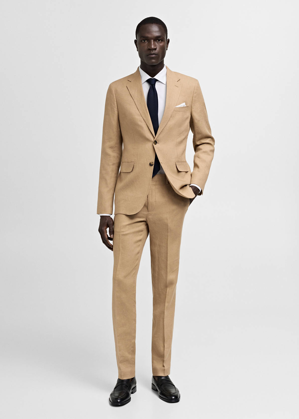 100% linen slim-fit suit jacket — Medium Brown