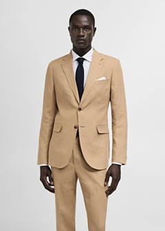 100% linen slim-fit suit jacket — Medium Brown 1