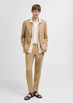 100% linen slim-fit suit jacket — Medium Brown 13