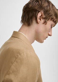100% linen slim-fit suit jacket — Medium Brown 16