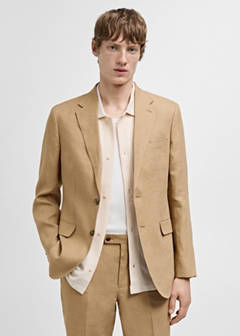 100% linen slim-fit suit jacket — Medium Brown 17