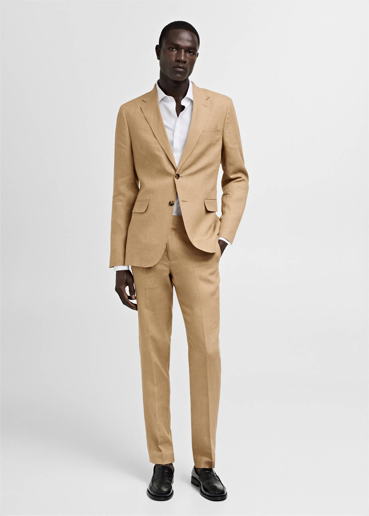 100% linen slim-fit suit jacket — Medium Brown
