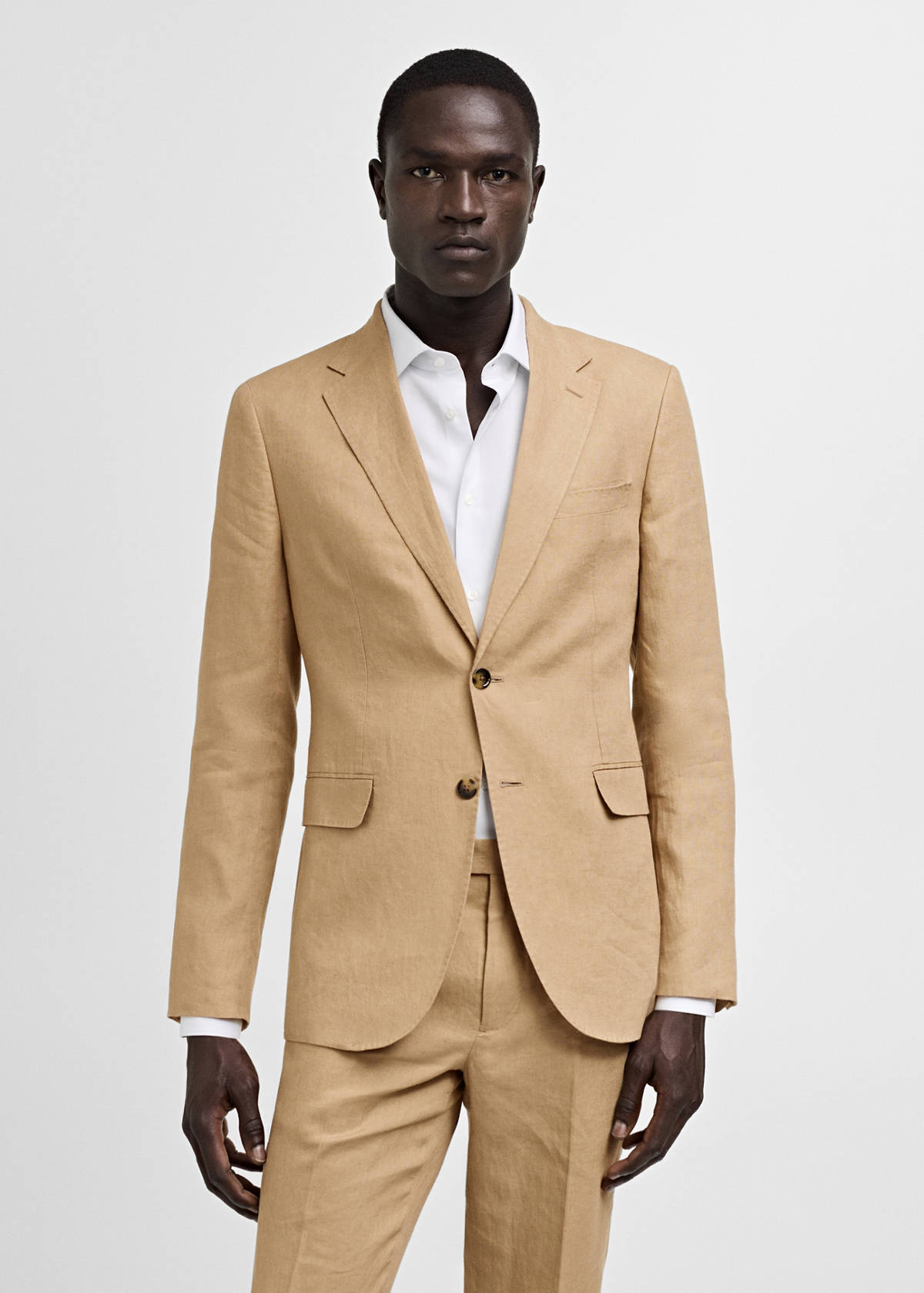 100% linen slim-fit suit jacket — Medium Brown