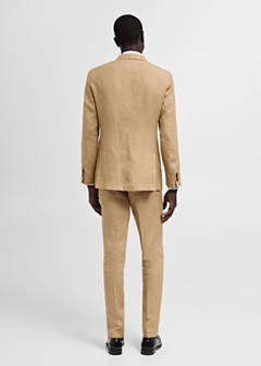 100% linen slim-fit suit jacket — Medium Brown 20