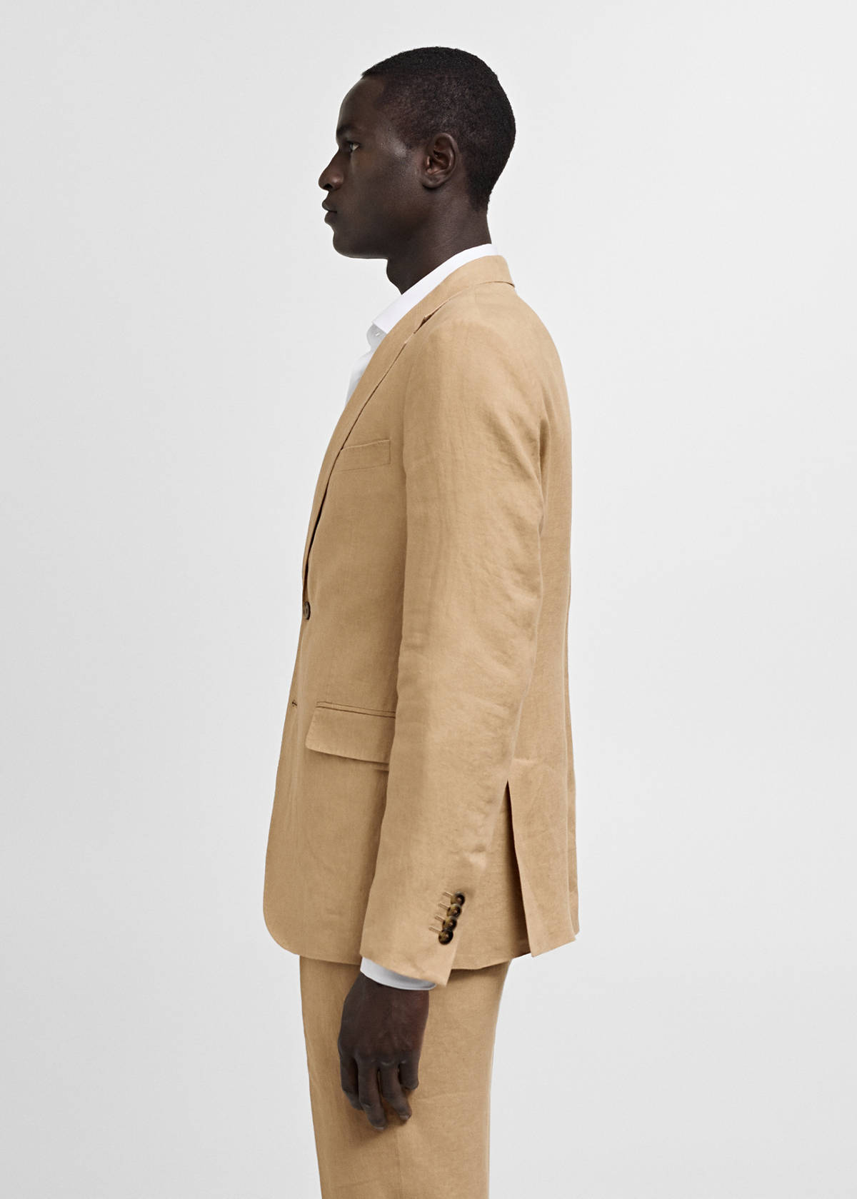 100% linen slim-fit suit jacket — Medium Brown