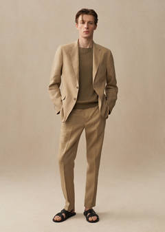 100% linen slim-fit suit jacket — Medium Brown 11