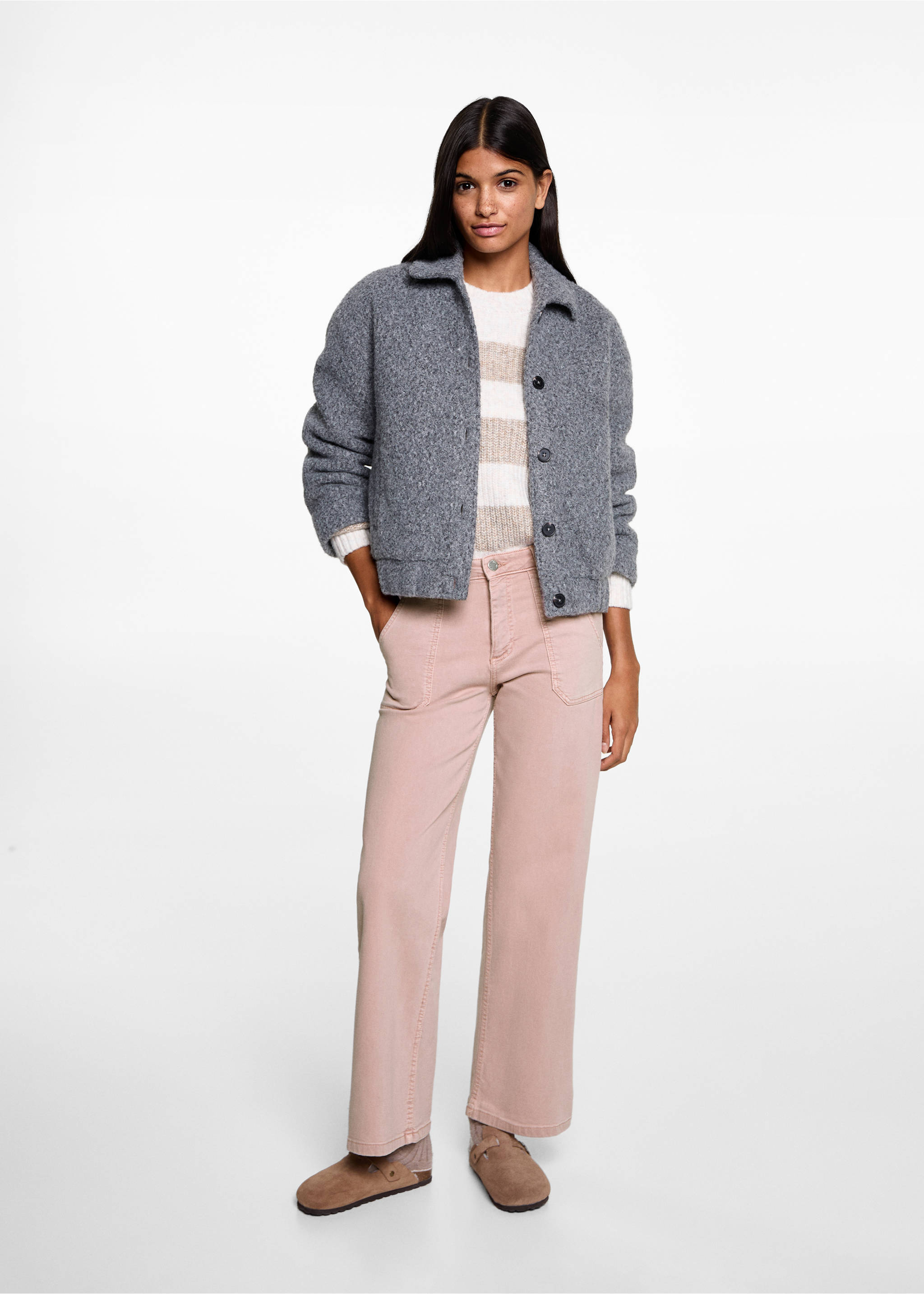 Culotte jeans with pockets - General plane, Pastel Pink. Ref: 77010611-00.