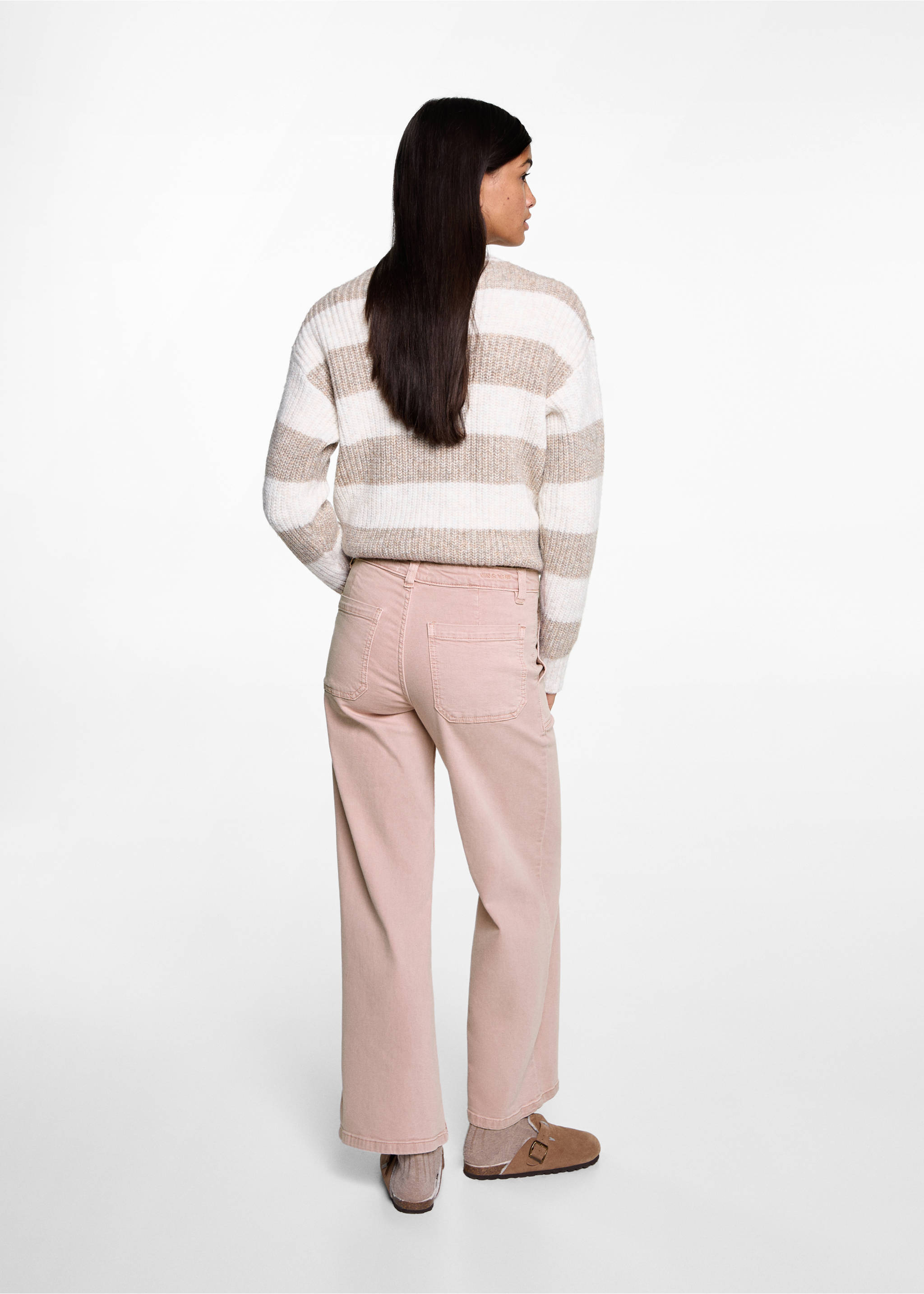 Culotte jeans with pockets - Reverse of the article, Pastel Pink. Ref: 77010611-00.