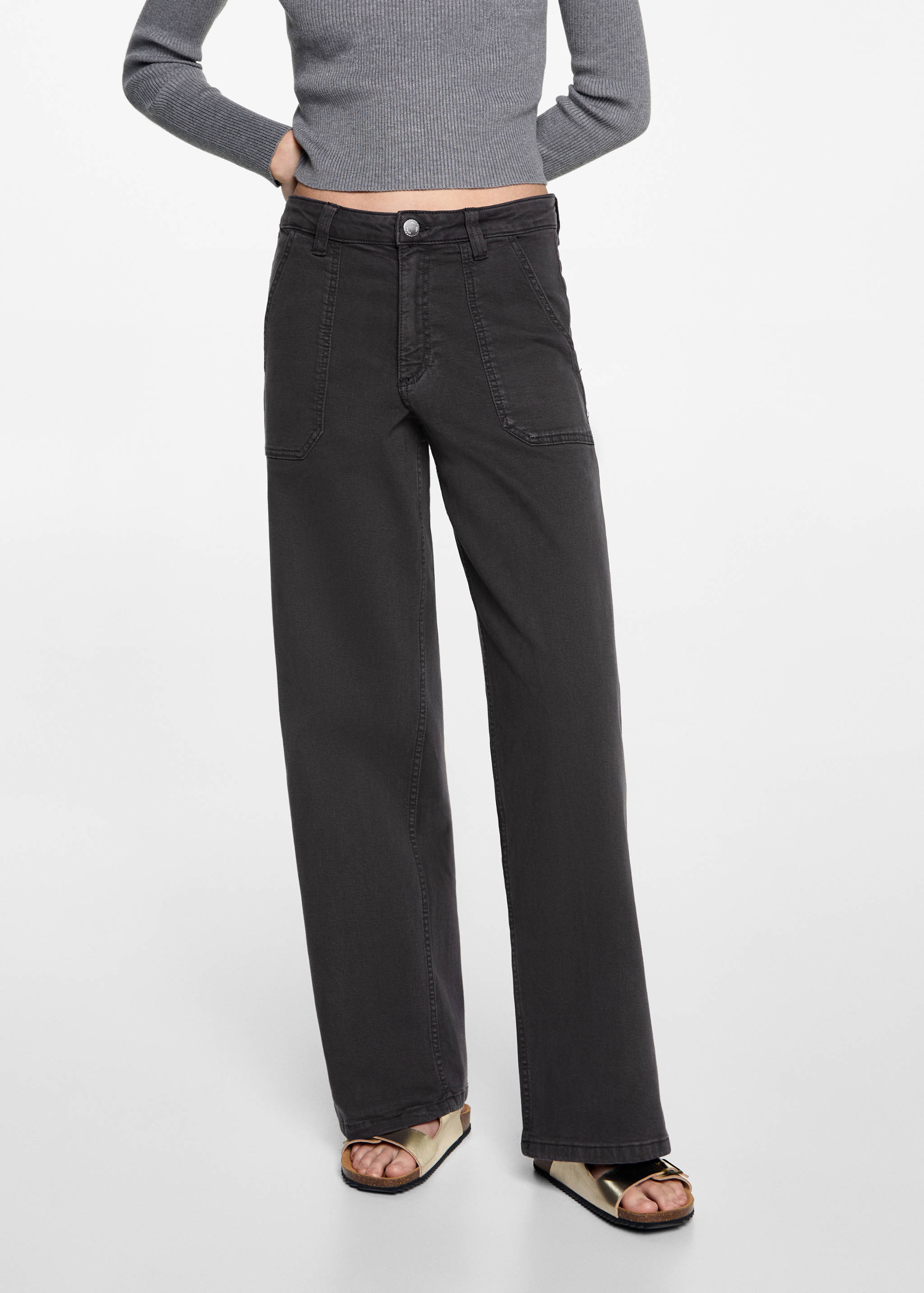 Jean style jupe-culotte poches - Plan moyen
