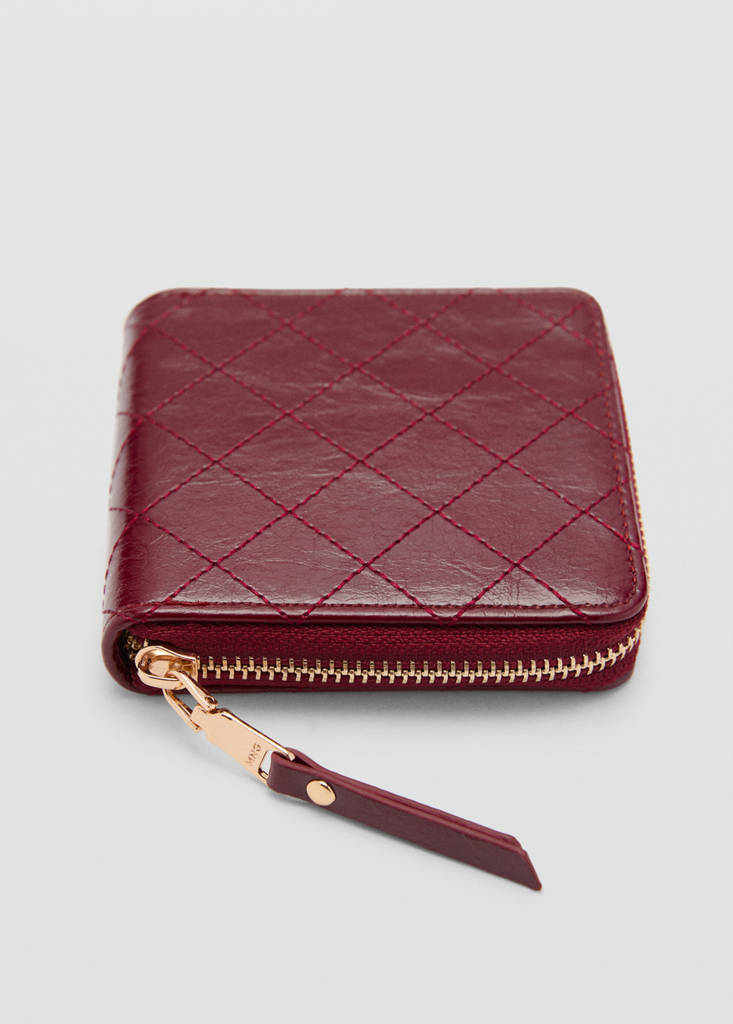 Wallet with decorative stitching — Burgundy