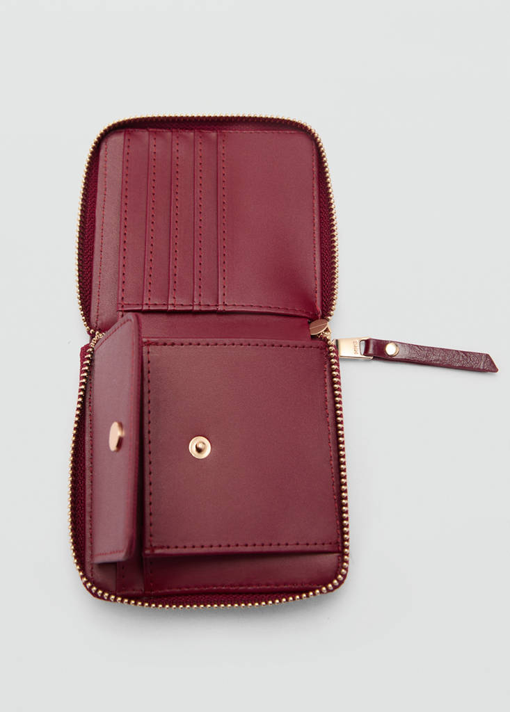 Wallet with decorative stitching — Burgundy