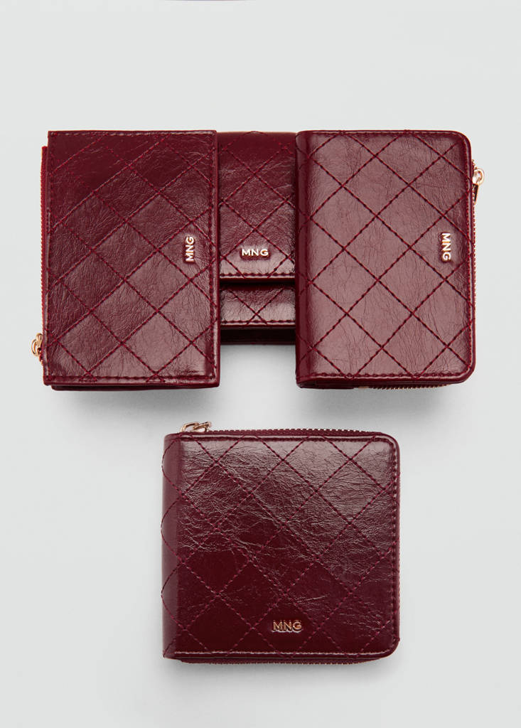 Wallet with decorative stitching — Burgundy