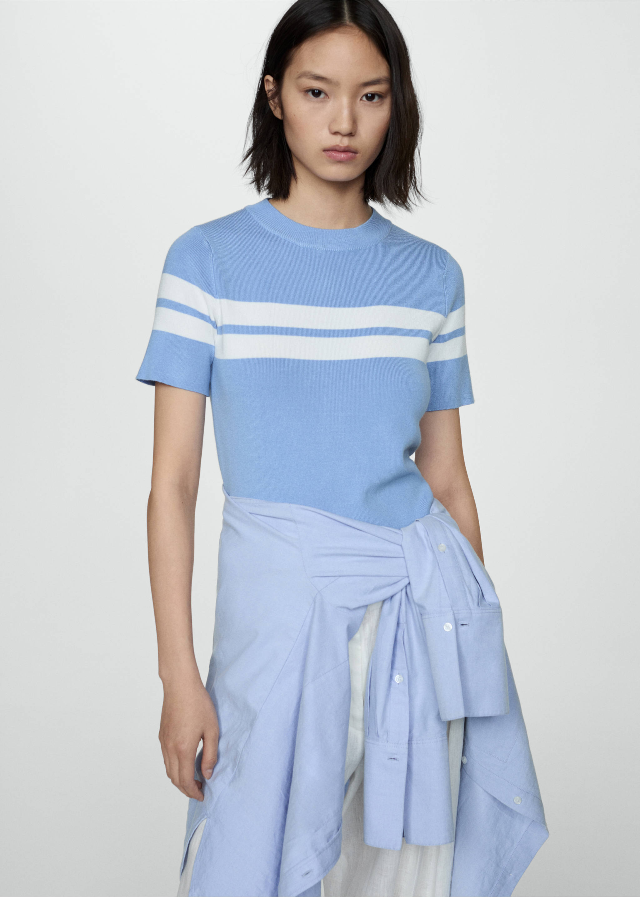 Jersey punto rayas - Plano medio, Azul celeste. Ref: 77012920-00.
