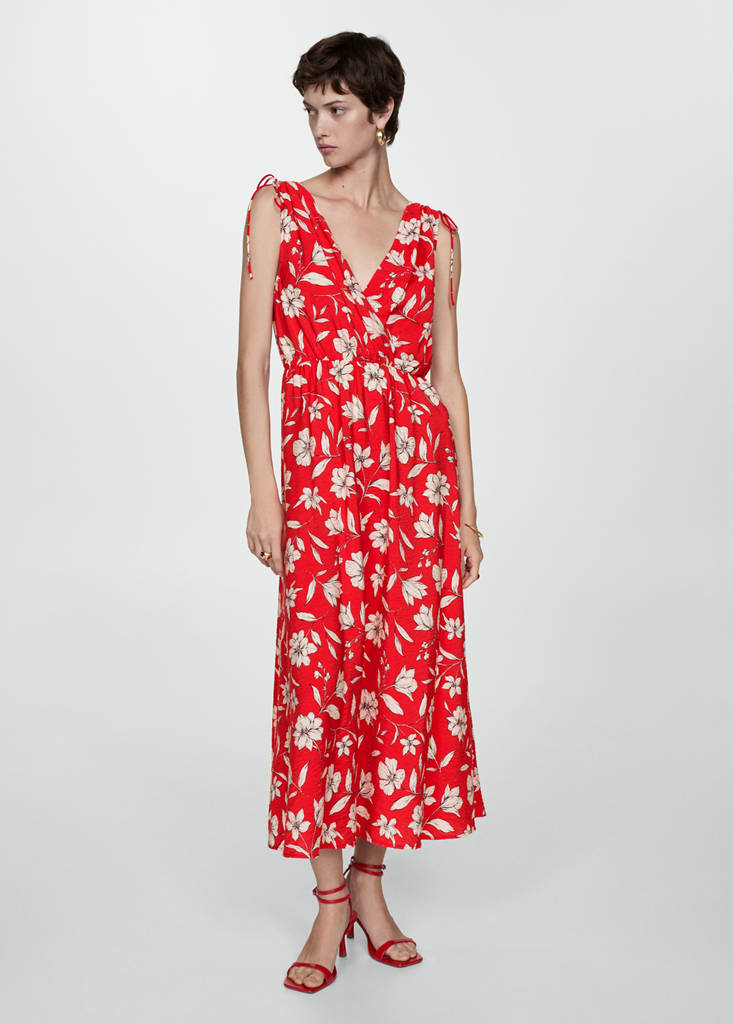 MANGO - Robe longue imprimée rouge - XS