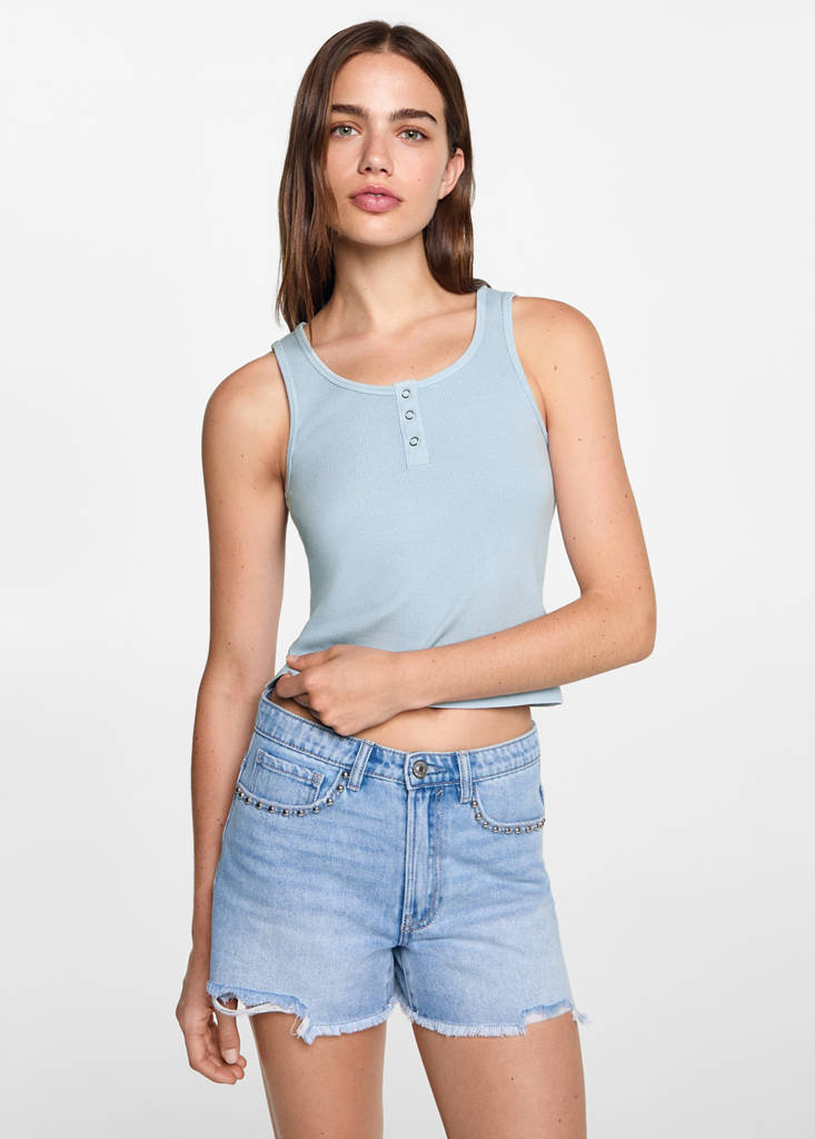 Ribbed cotton-blend top — Sky Blue