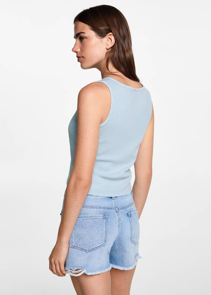 Ribbed cotton-blend top — Sky Blue