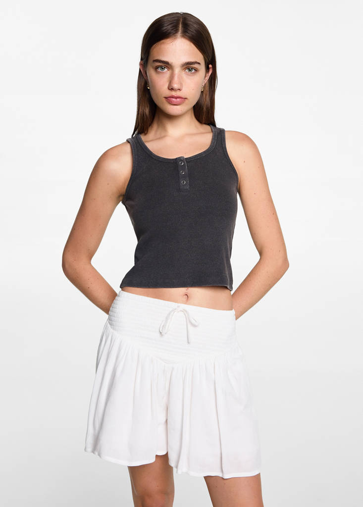 Ribbed cotton-blend top — Charcoal
