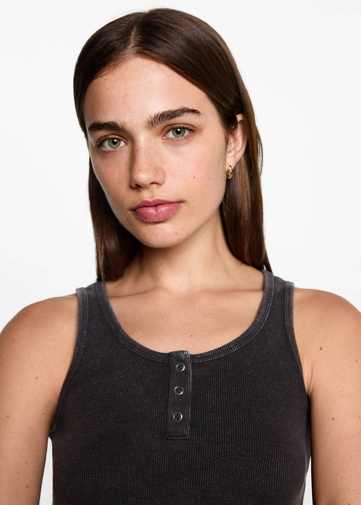 Ribbed cotton-blend top — Charcoal
