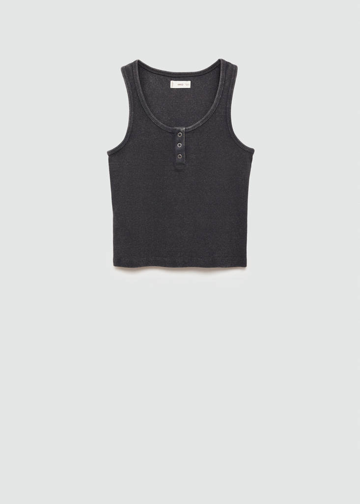 Ribbed cotton-blend top — Charcoal
