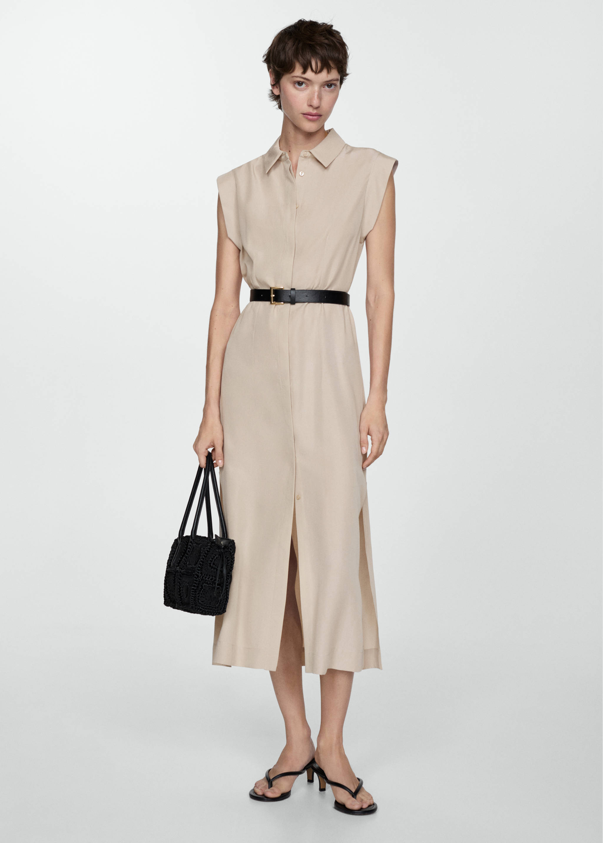 Lyocell dress with belt - General plane