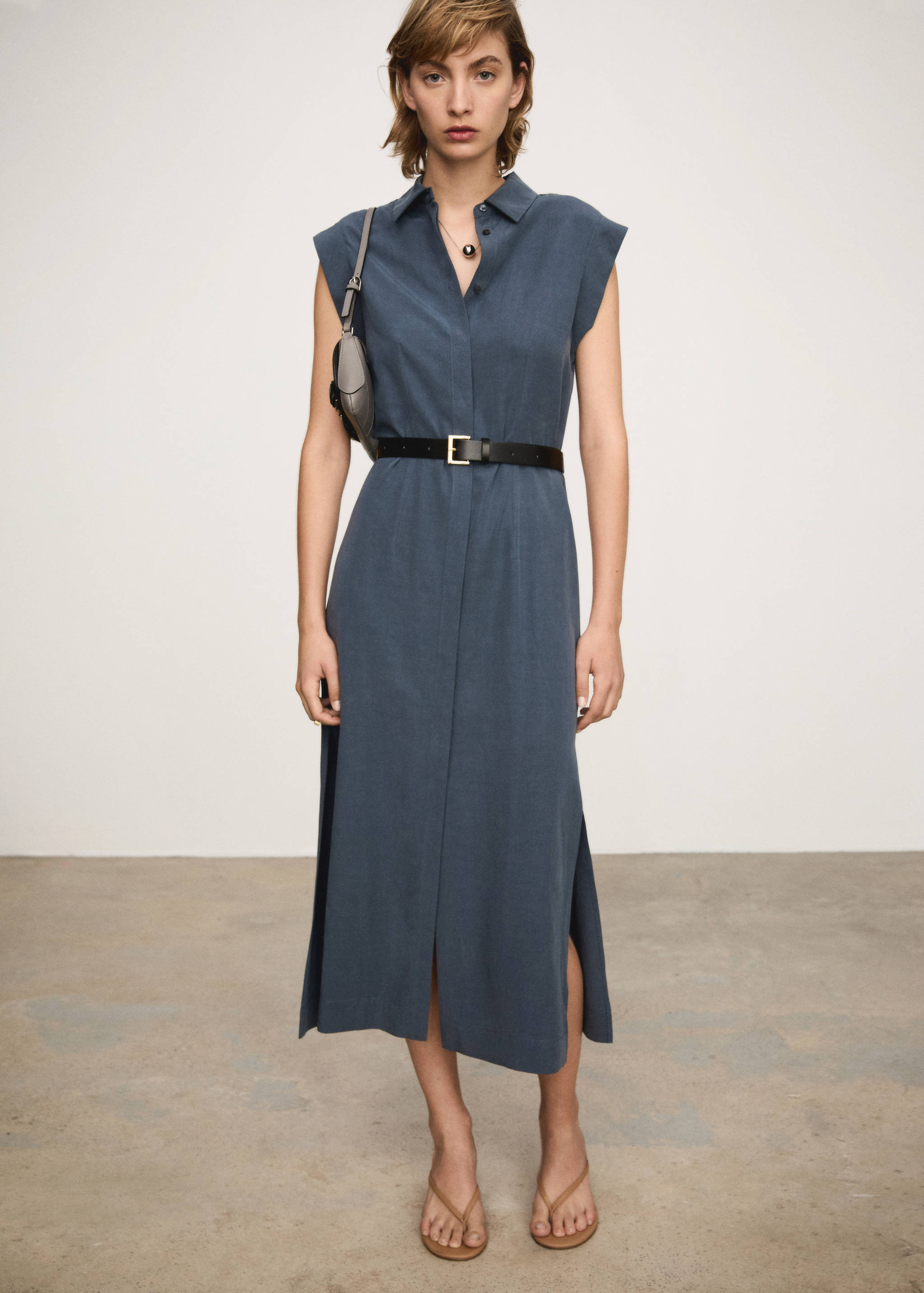 Lyocell dress with belt - General plane