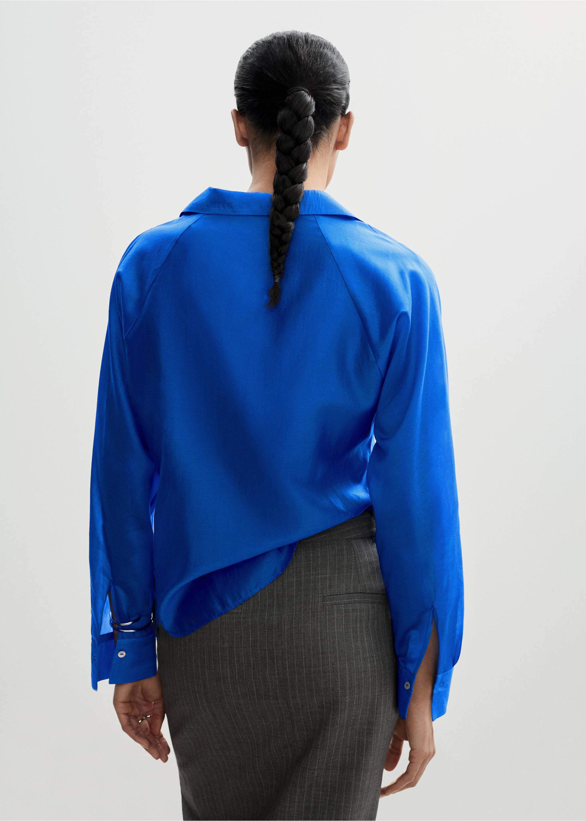 Satin lyocell shirt - Reverse of the article, Blue. Ref: 77014023-00.