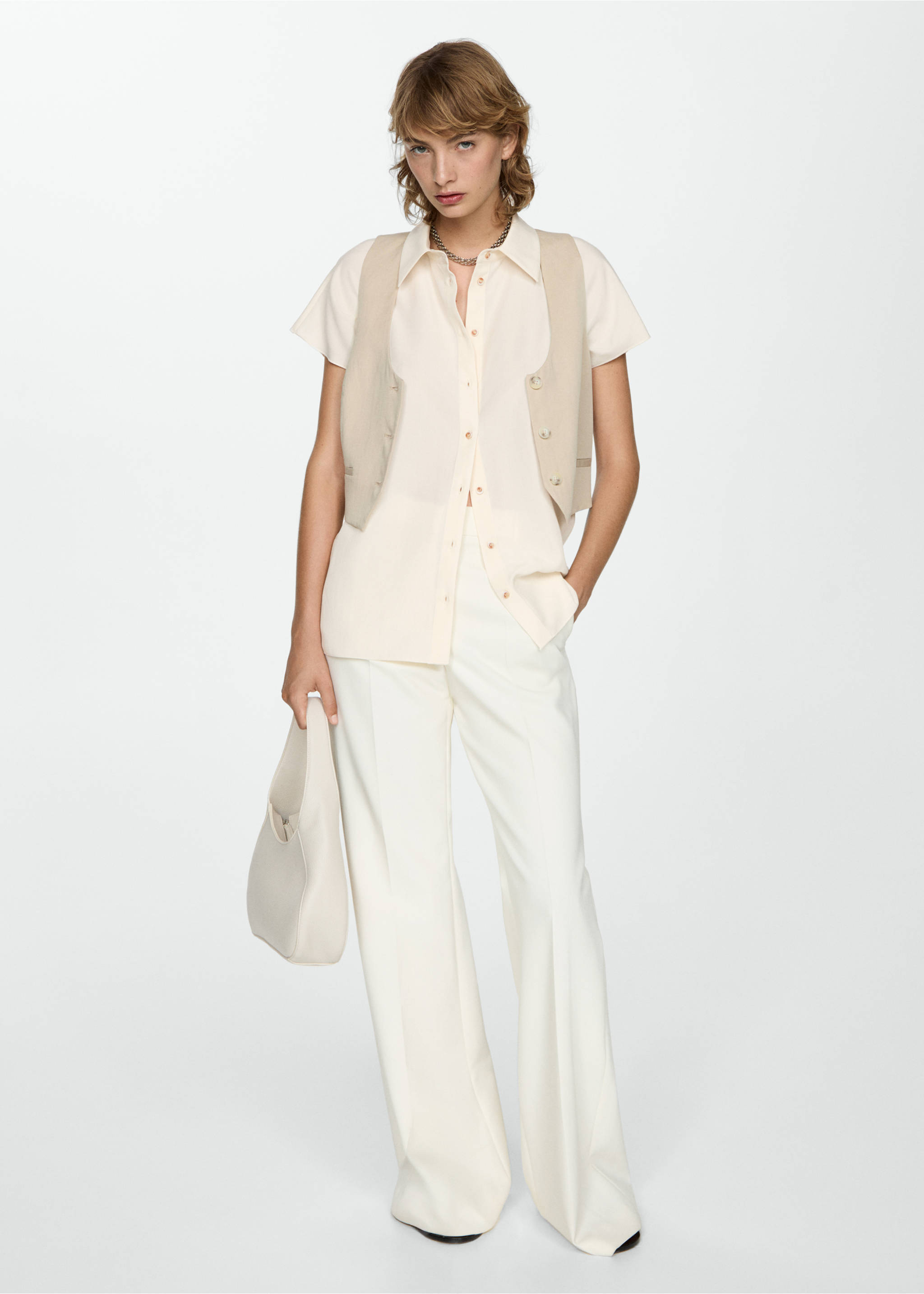 Short-sleeved lyocell shirt - Общий план, Экрю. Ref: 77014034-00.