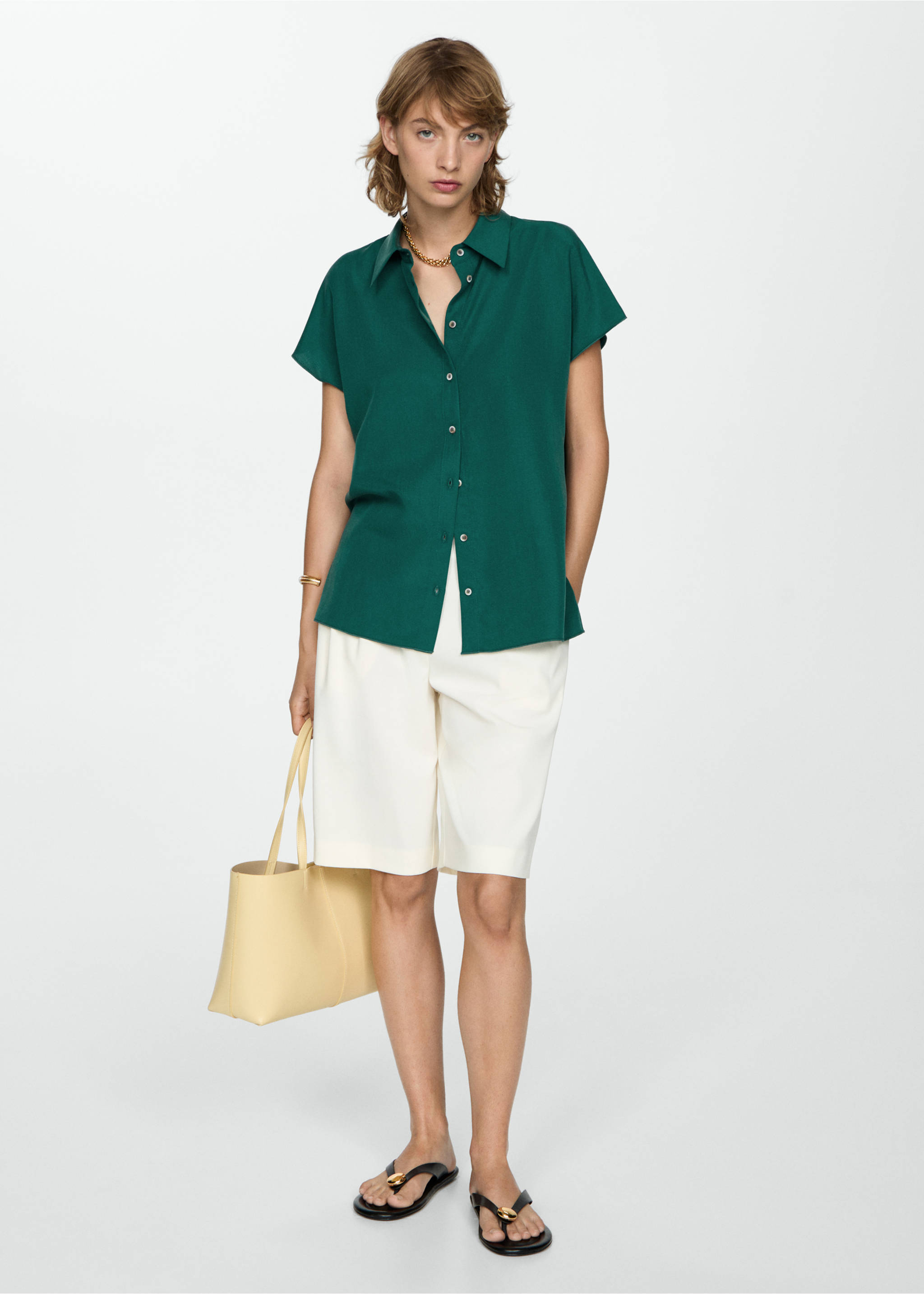 Short-sleeved lyocell shirt - Общий план, Зеленый. Ref: 77014034-00.