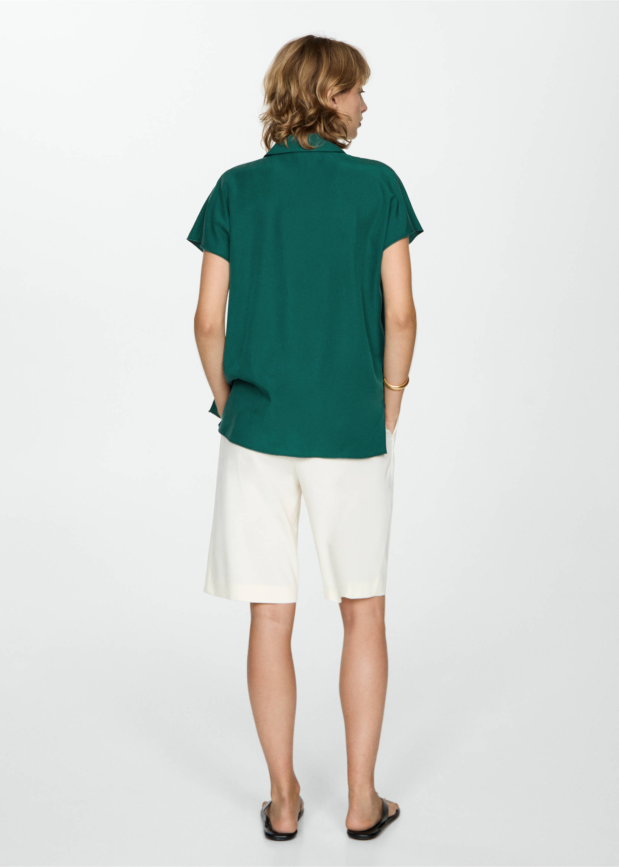 Short-sleeved lyocell shirt - Деталь изделия 1, Зеленый. Ref: 77014034-00.