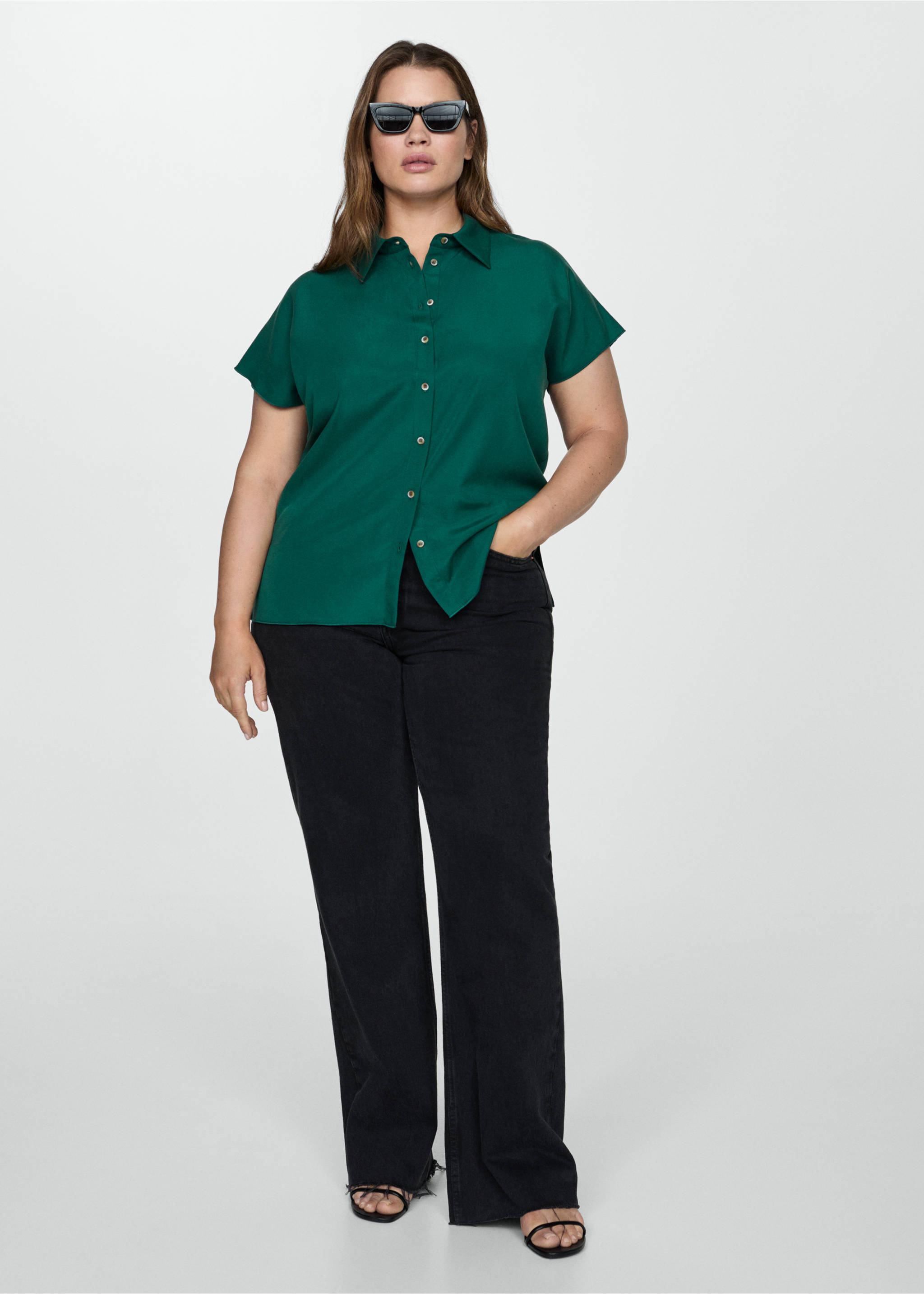 Short-sleeved lyocell shirt - Деталь изделия 3, Зеленый. Ref: 77014034-00.