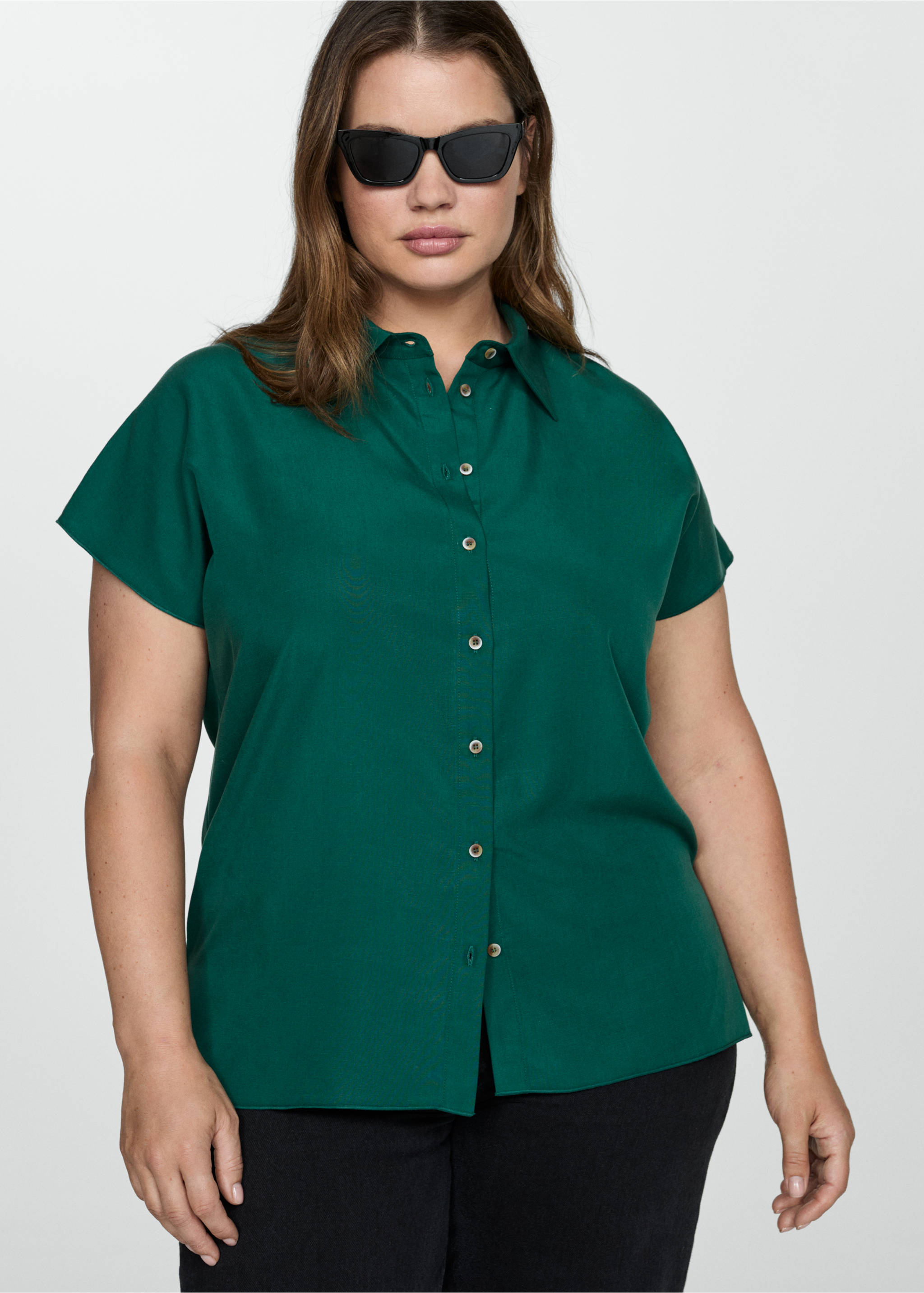 Short-sleeved lyocell shirt - Деталь изделия 5, Зеленый. Ref: 77014034-00.